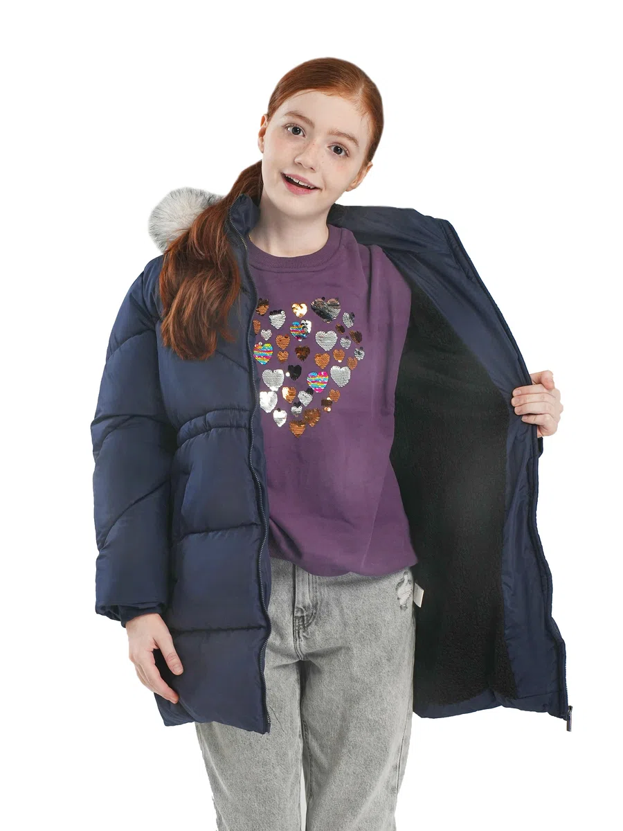 SOLOCOTE Cappotto inverno per ragazze resistente all'acqua con cappuccio trapuntato piumino fodera in Sherpa bordi in pelliccia artificiale pesante lungo Parka per bambini