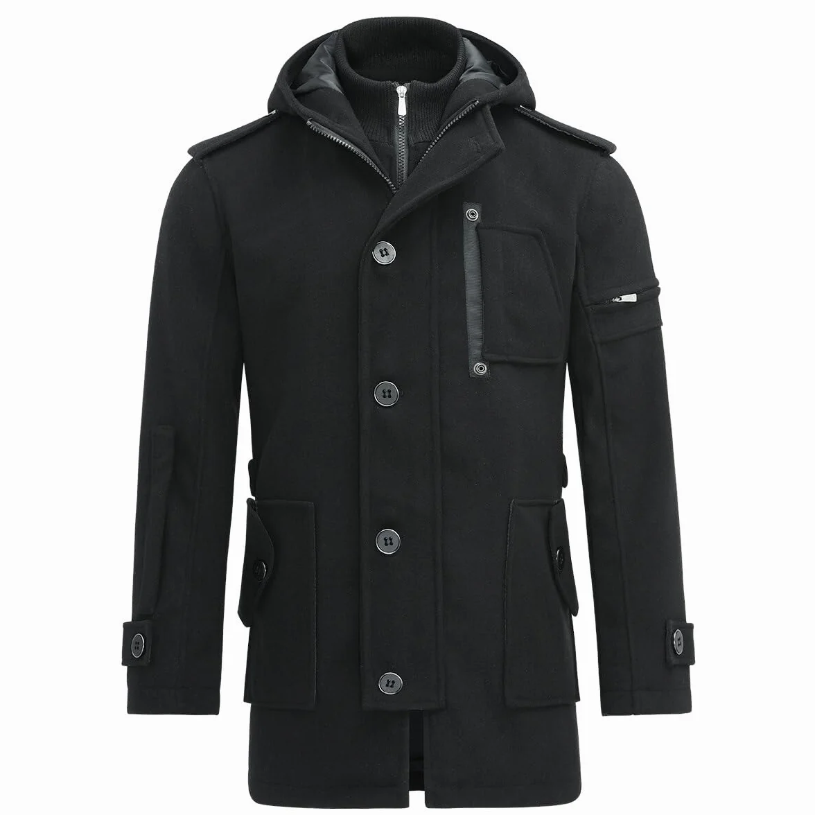 YOUTHUP Cappotto di lana con Cappuccio da uomo Invernale Trincea Cappotti Regular Fit