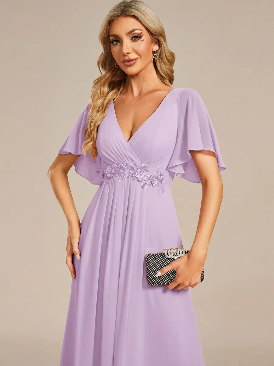 Ever-Pretty Abito T Meno di Nozze Lungo Appliqu Scollo a V Manica Corta Chic EE01960