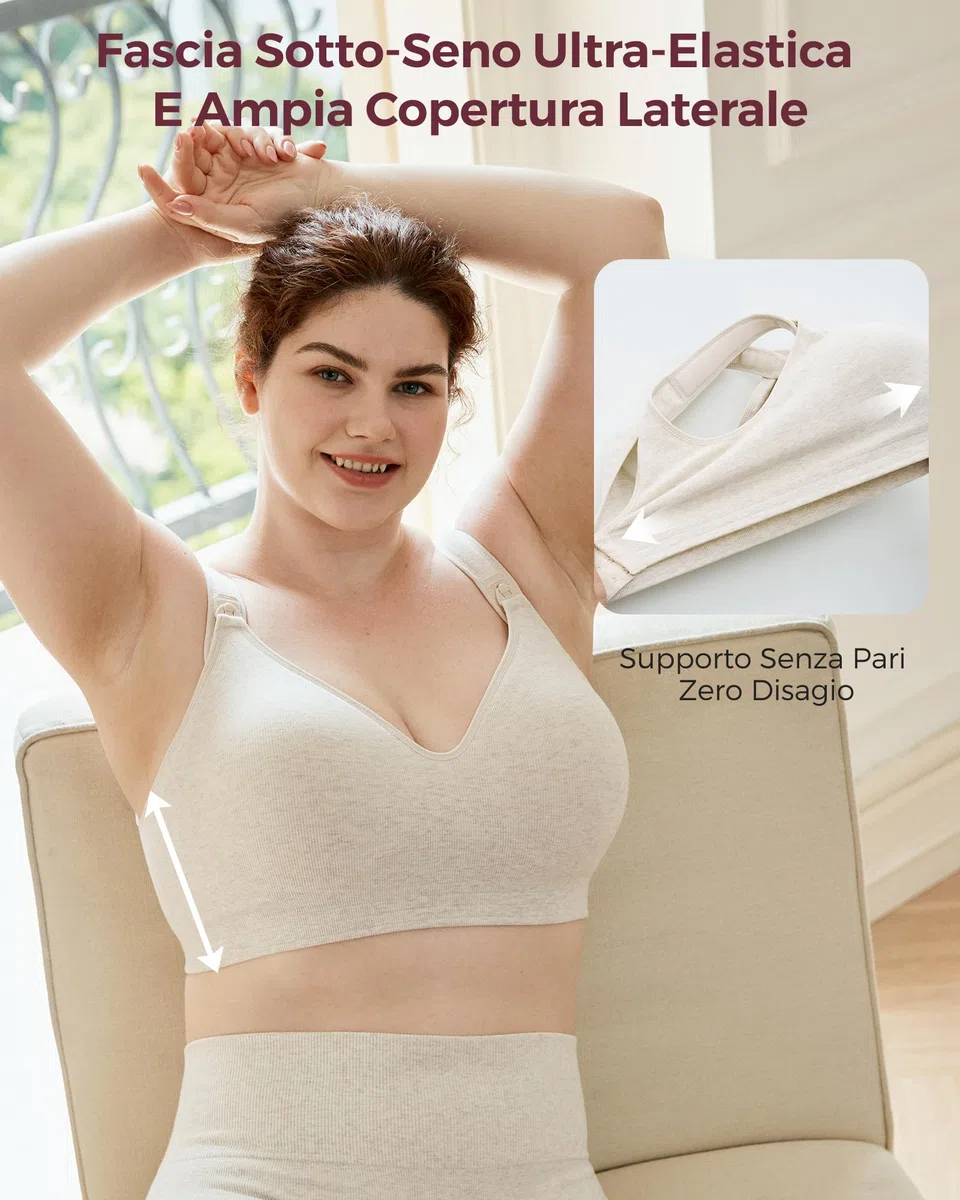 Momcozy Reggiseno per allattamento con seni grandi, reggiseno in cotone senza ferretto con imbottitura fissa, vestibilità su tutta la superficie, regolabile