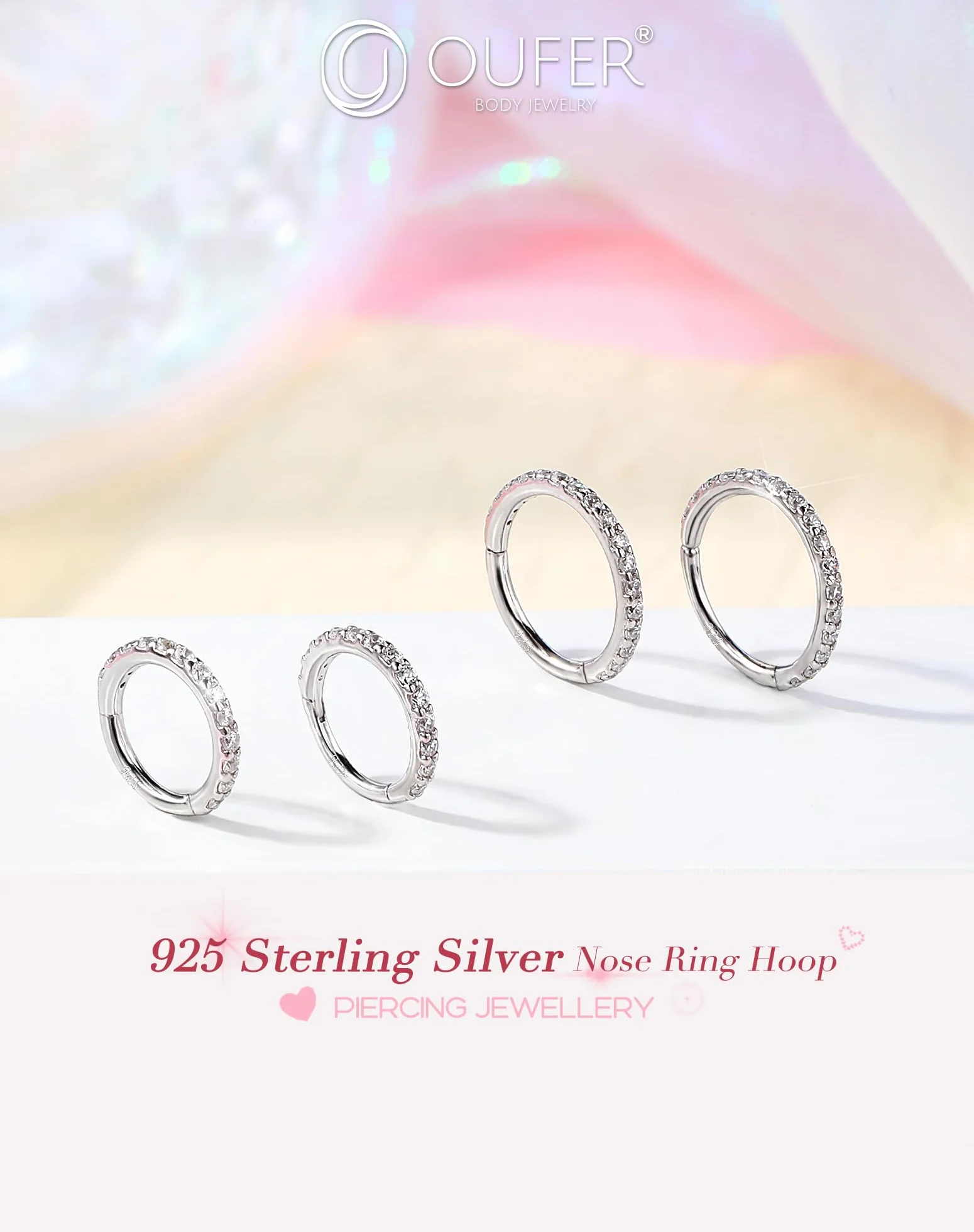 OUFER Anello Naso 20G 6 mm Argento 925 CZ Trasparente Seamless Open Piercing Naso Donna