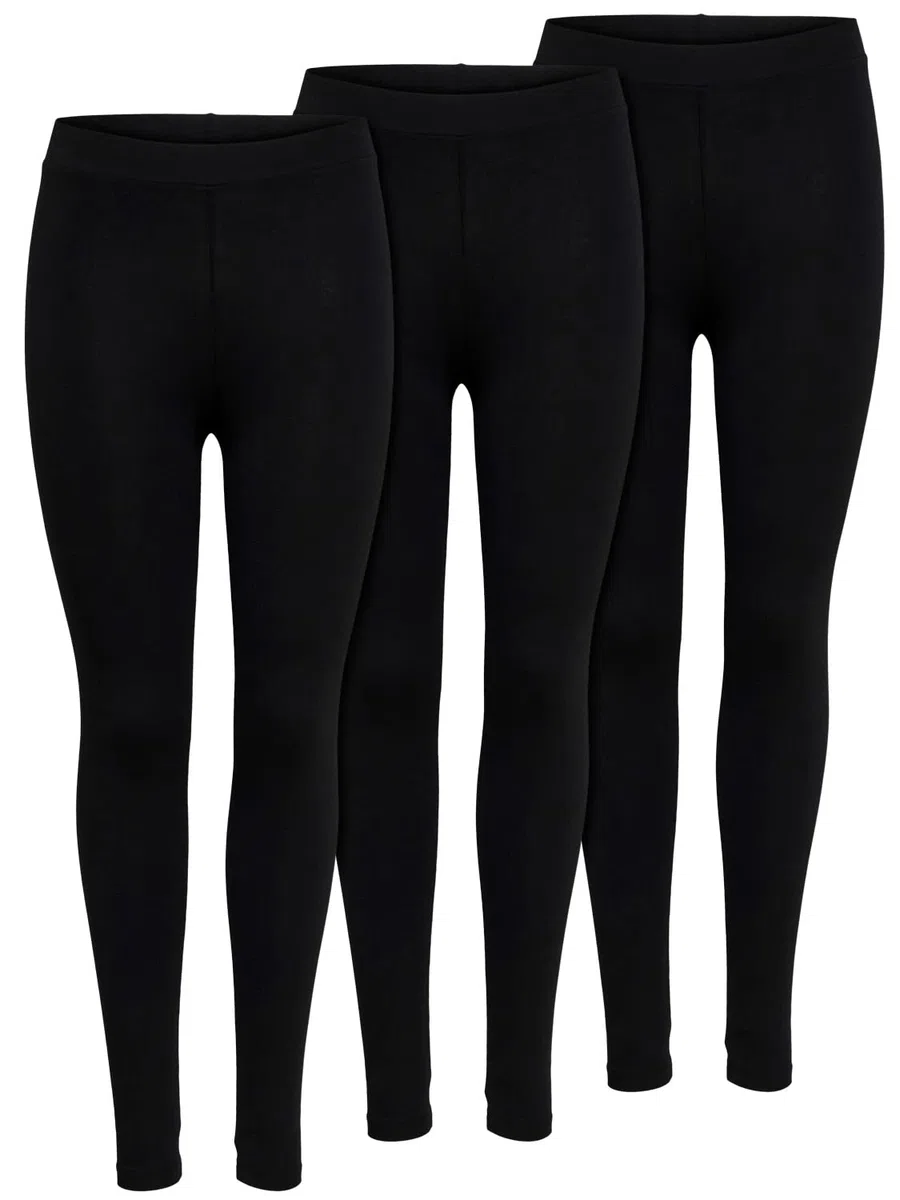 ONLY Confezione 3 Paia di Leggings Donna Color Nero - Coprenti - per Tempo Libero, Sport, Yoga o Fitness. 95% Cotone 15209151