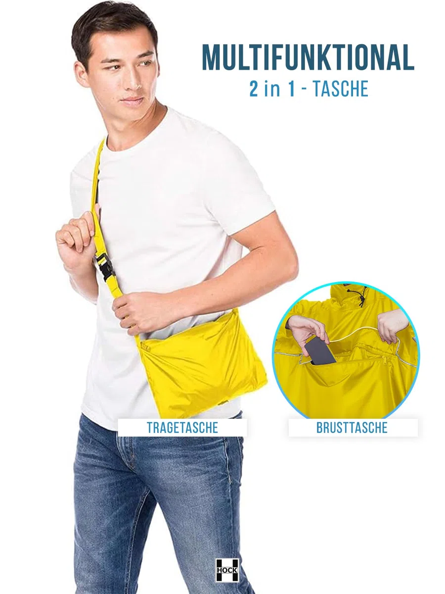 HOCK Poncho antipioggia per bici elettrica premium con maniche per bicicletta ed e-bike, impermeabile al 100%, Giallo, L