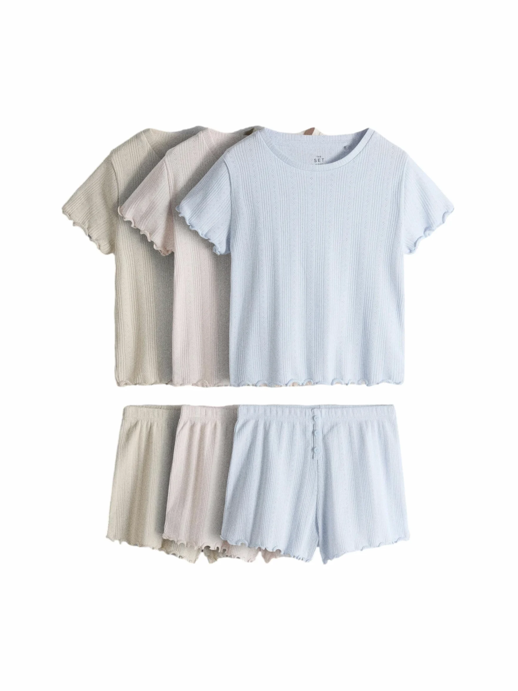 THE SET Ragazza Confezione da 3 Pigiami in Jersey Traforato a Maniche Corte