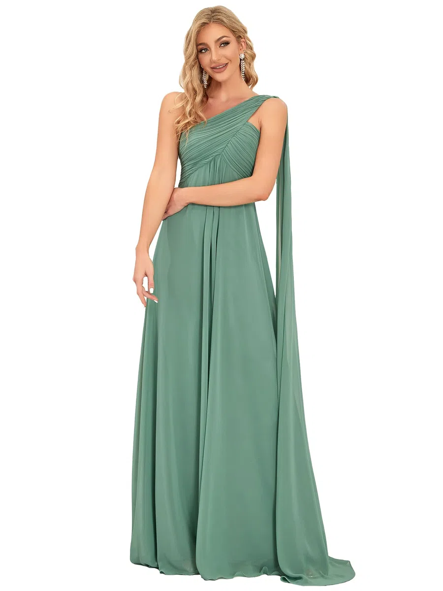 Ever-Pretty Vestito da Cerimonia Una Spalla Linea ad A Chiffon Lungo Formale Donna Vestiti da Sera 09816