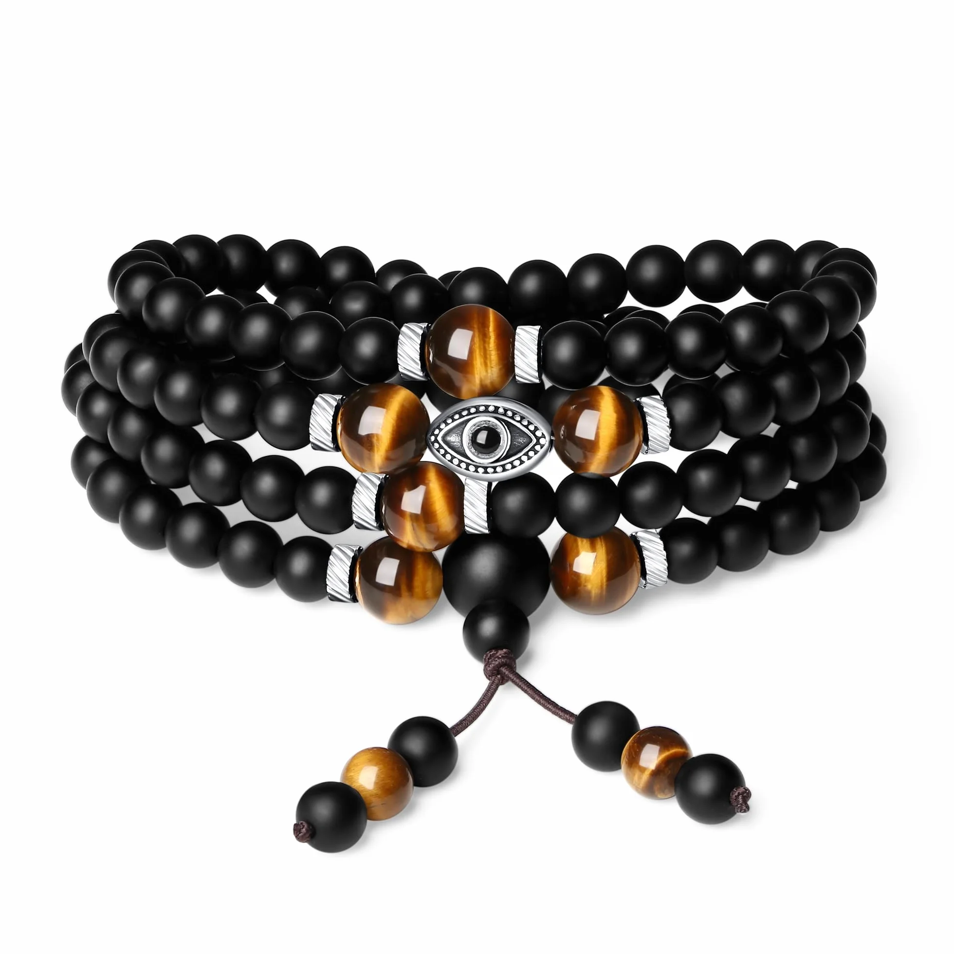 COAI Collana Mala 108 Grani, Bracciale Mala Multistrato 108 Perle in Pietre Naturali, Rosario Buddista Uomo Donna
