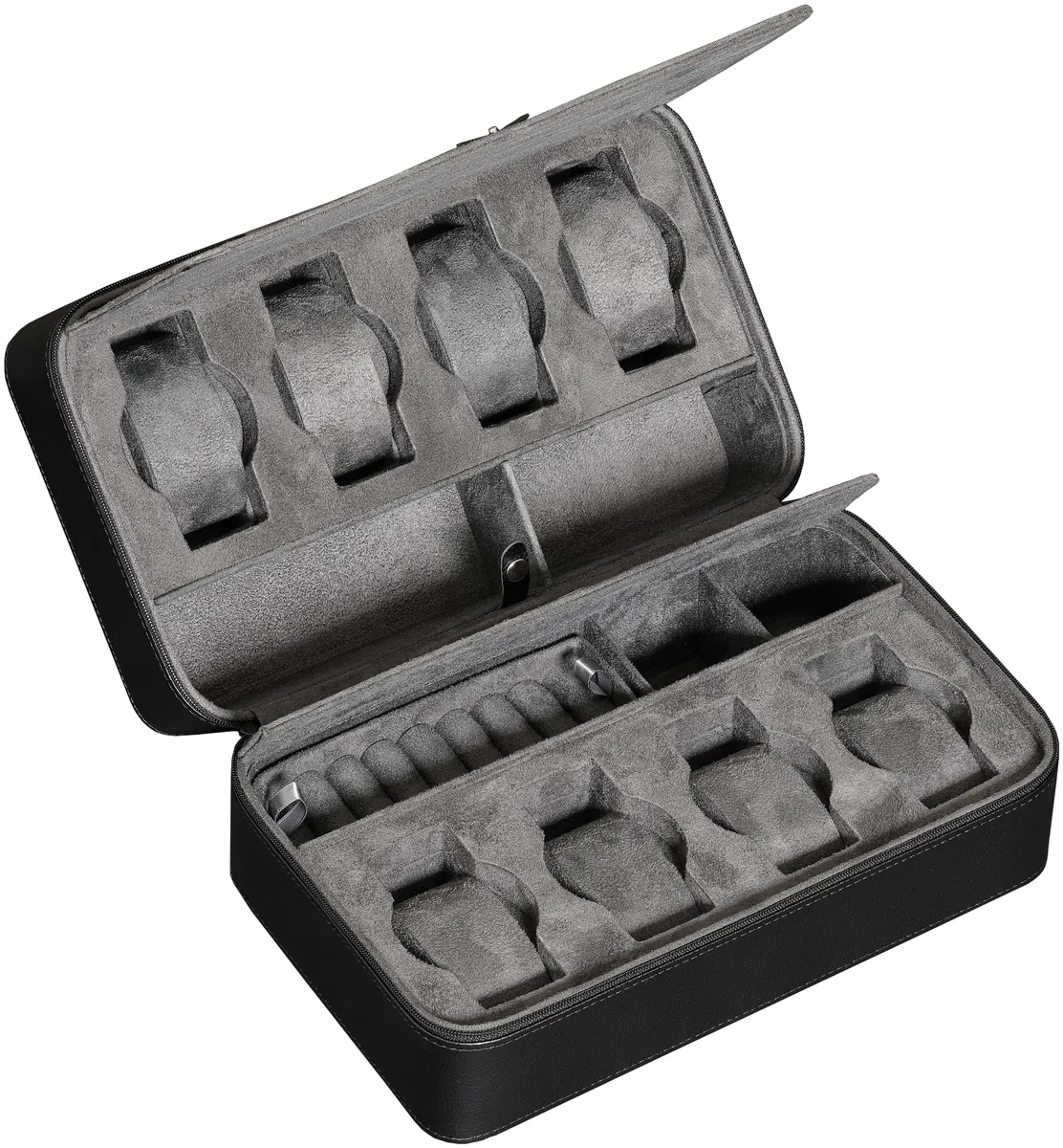 ROTHWELL Custodia da viaggio per 8 orologi, per 8 orologi, 2 paia di occhiali da sole, anelli e gemelli, resistente protezione portatile con cerniera, adatta a tutti gli orologi da polso e smartwatch