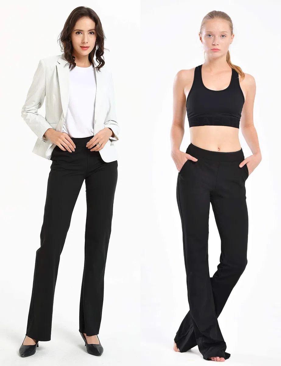 Safort Women Yoga Trousers Bootcut Yoga Pants Tummy Control Mid Waist Dress Work Trousers for Office, Gym, Casual, Jogging, Yoga