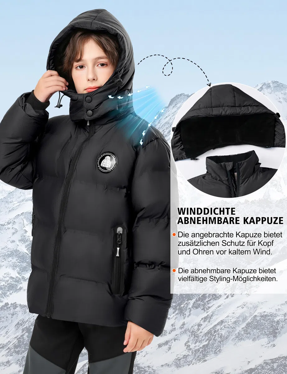 Zoofly Giacca Invernale Bambino con Cappuccio Rimovibile, Cappotti Bambini e Ragazzi con Fodera in Pelliccia Sintetica, Caldo Cappotto Invernale
