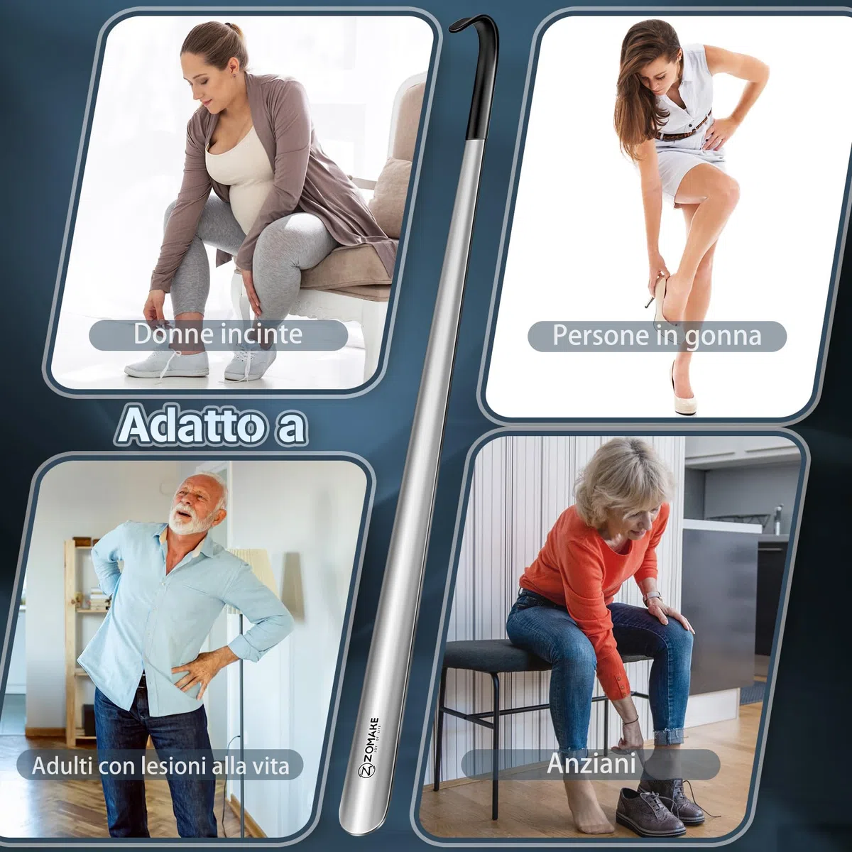 ZOMAKE Calzascarpe Lungo, Calza Scarpe Metallo Extra Lungo, Calzante per Scarpe Acciaio Inossidabile, Shoe Horn per Uomini Donne Anziani
