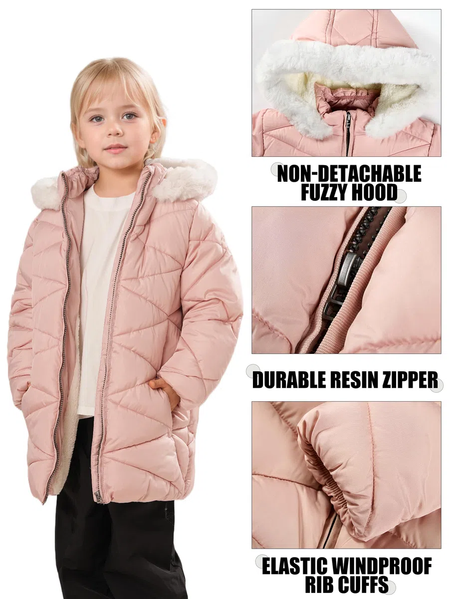 SOLOCOTE Cappotti invernali per ragazze con cappuccio Sherpa foderato giacca leggera spessa calda gonfia impermeabile antivento in cotone lucido giacche