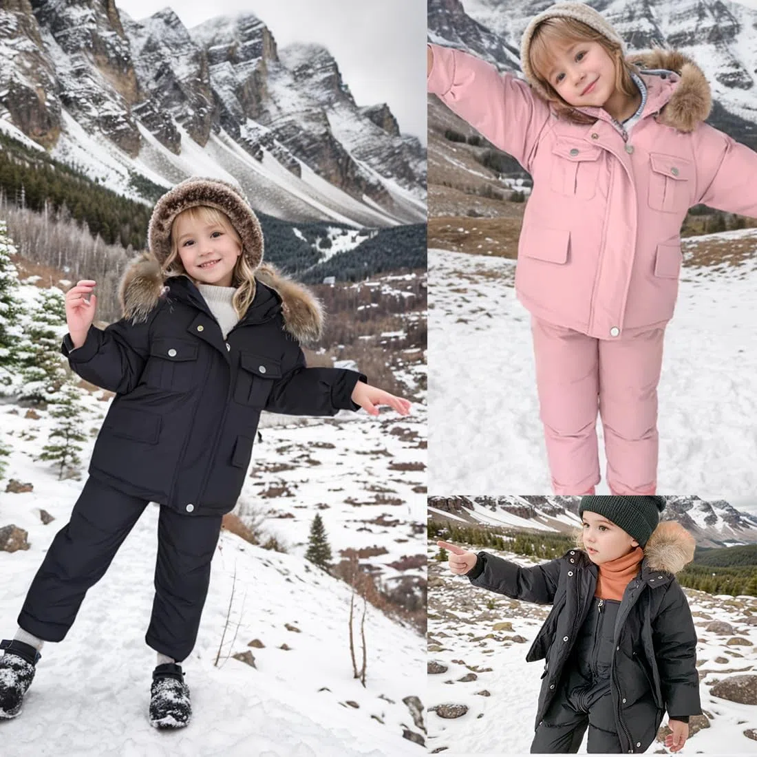 Bambino Tuta da Sci Piumino Pantaloni da Sci Bambini 2 Pezzi Set Tuta da Neve Invernale Completo Salopette da Sci Caldo Giacca Cappotto Snowsuit