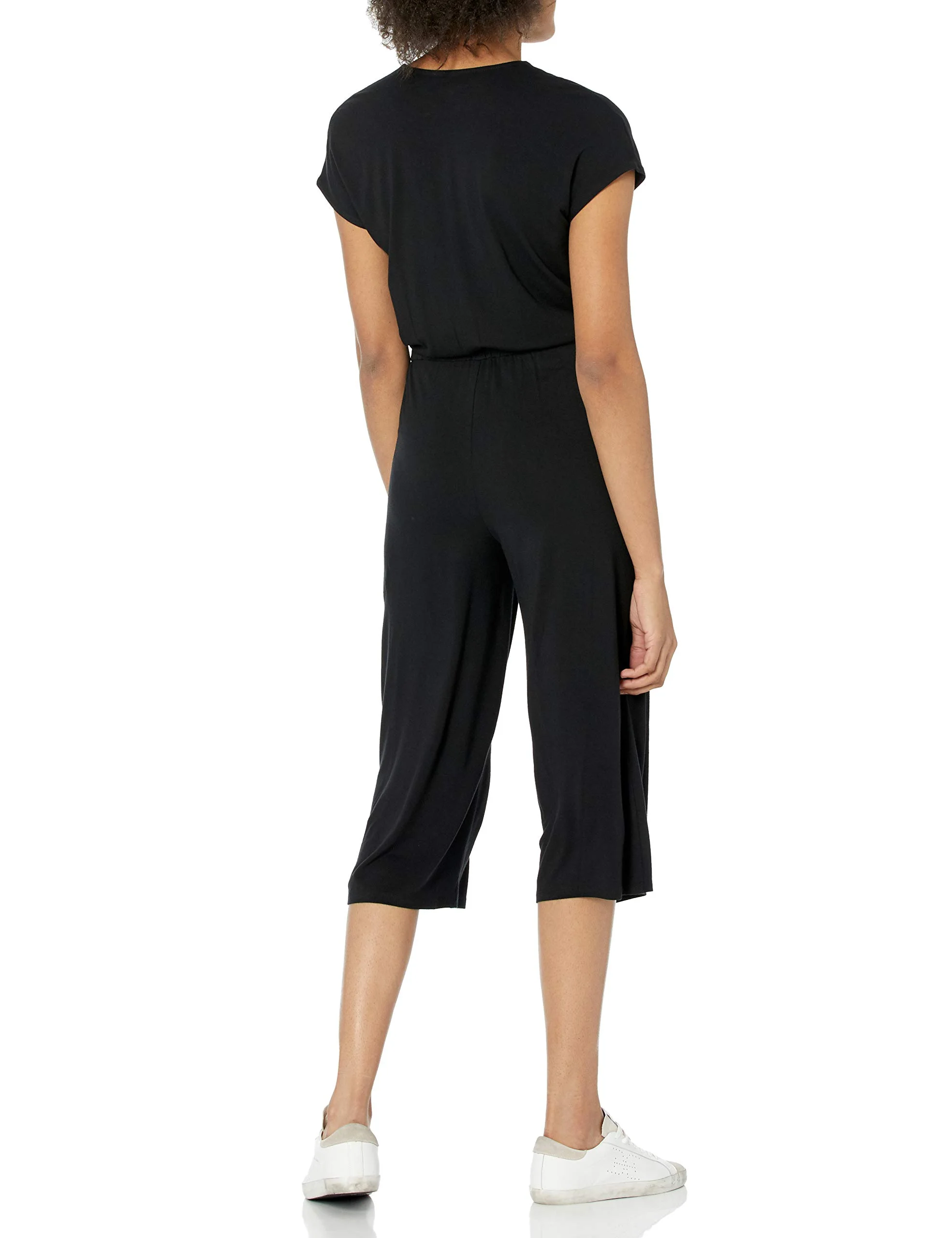 Amazon Essentials Tuta Jumpsuit con Fondo Ampio sopra La Caviglia Incrociata a Maniche Corte Donna