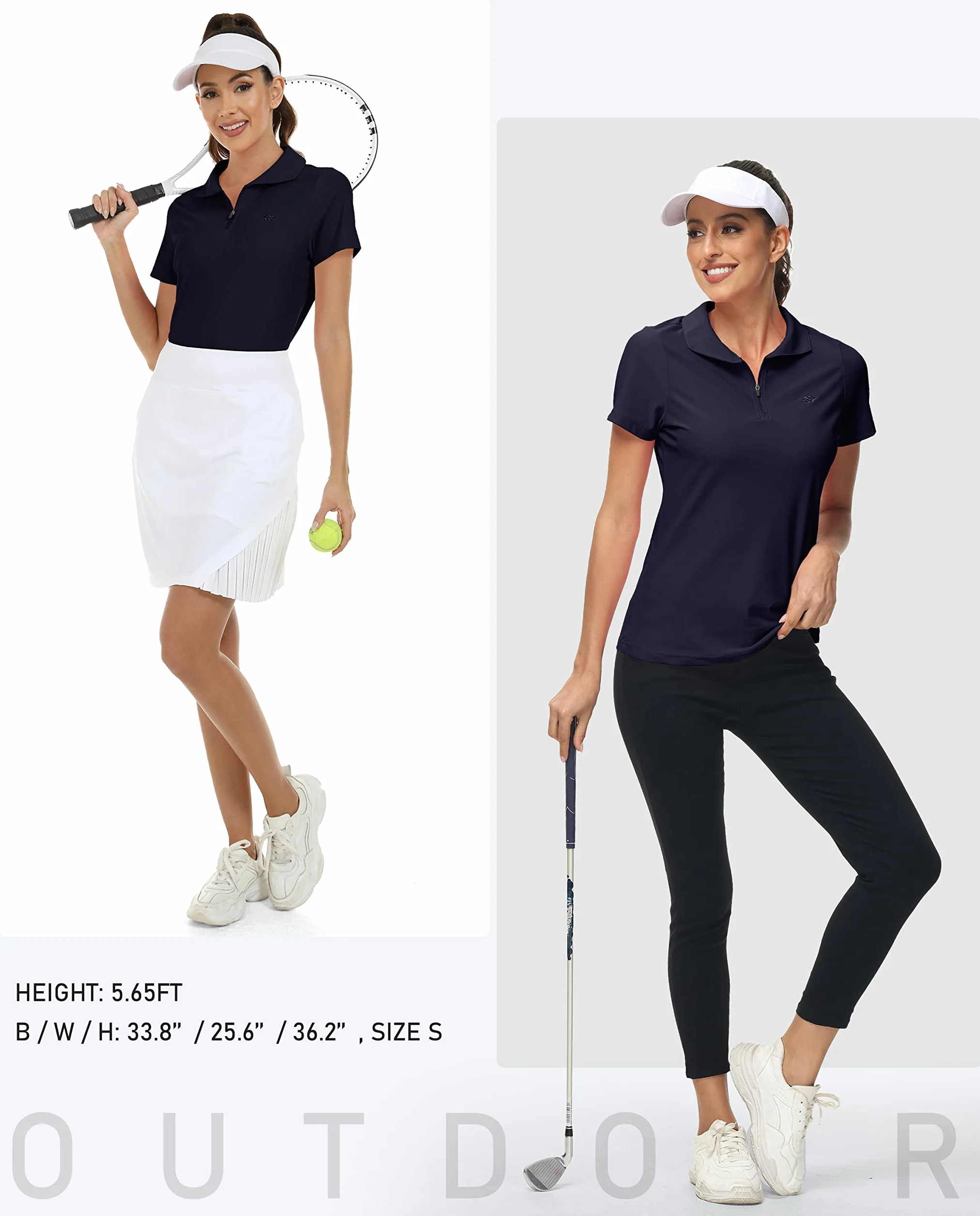 Polo Donna Manica Corta Cerniera 1/4 Golf Poloshirt Eleganti Lavoro Camicia Traspirante Sport Top