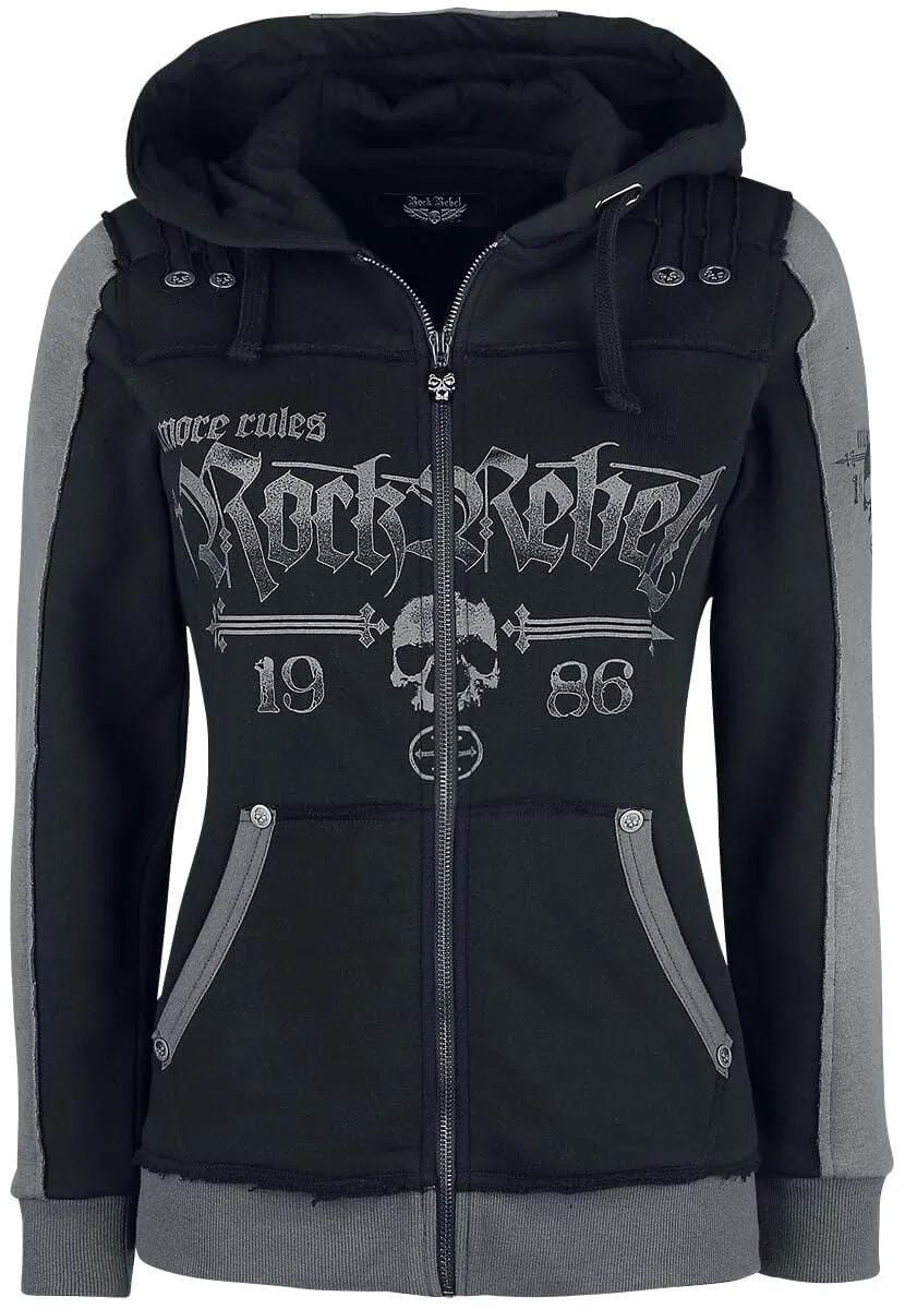 Rock Rebel by EMP Donna Giacca con Cappuccio Nera con Stampe di Teschi
