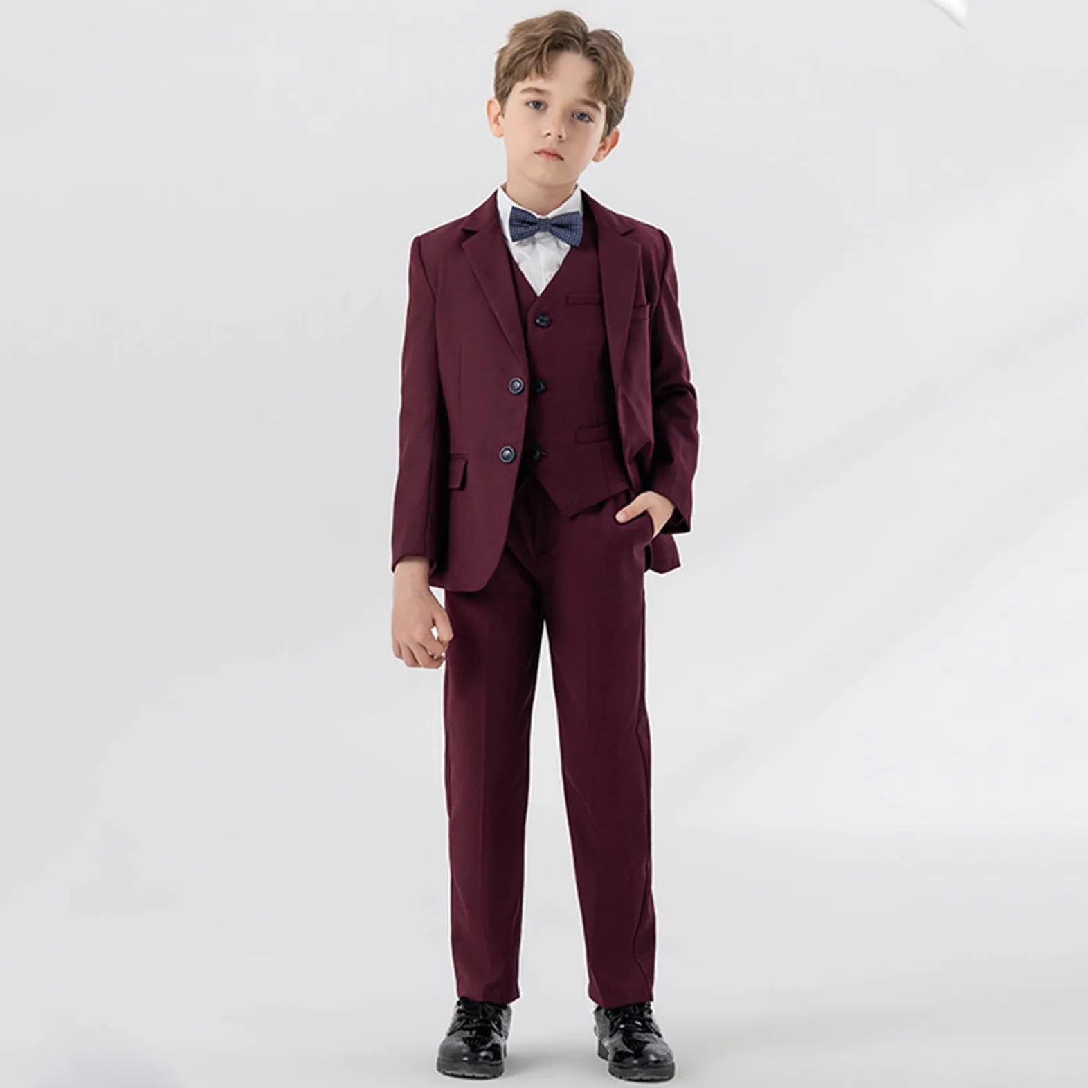 Completo Elegante Bambino Ragazzo 2-11 Anni 4 Pezzi con Blazer, Gilet,Papillon e Pantaloni Smoking Cerimonia Eleganti Prima Comunione Bambino Slim Fit Formale per Matrimoni e Occasioni Speciali,