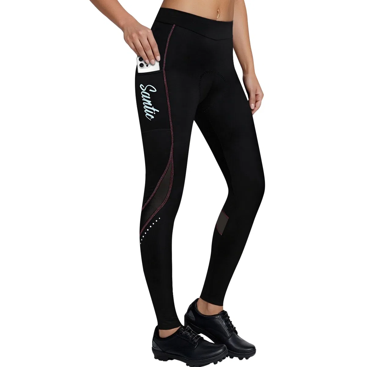 Santic Parni - Pantaloni da Ciclismo da Donna, Imbottiti, Lunghi in Velo, con Cuscino