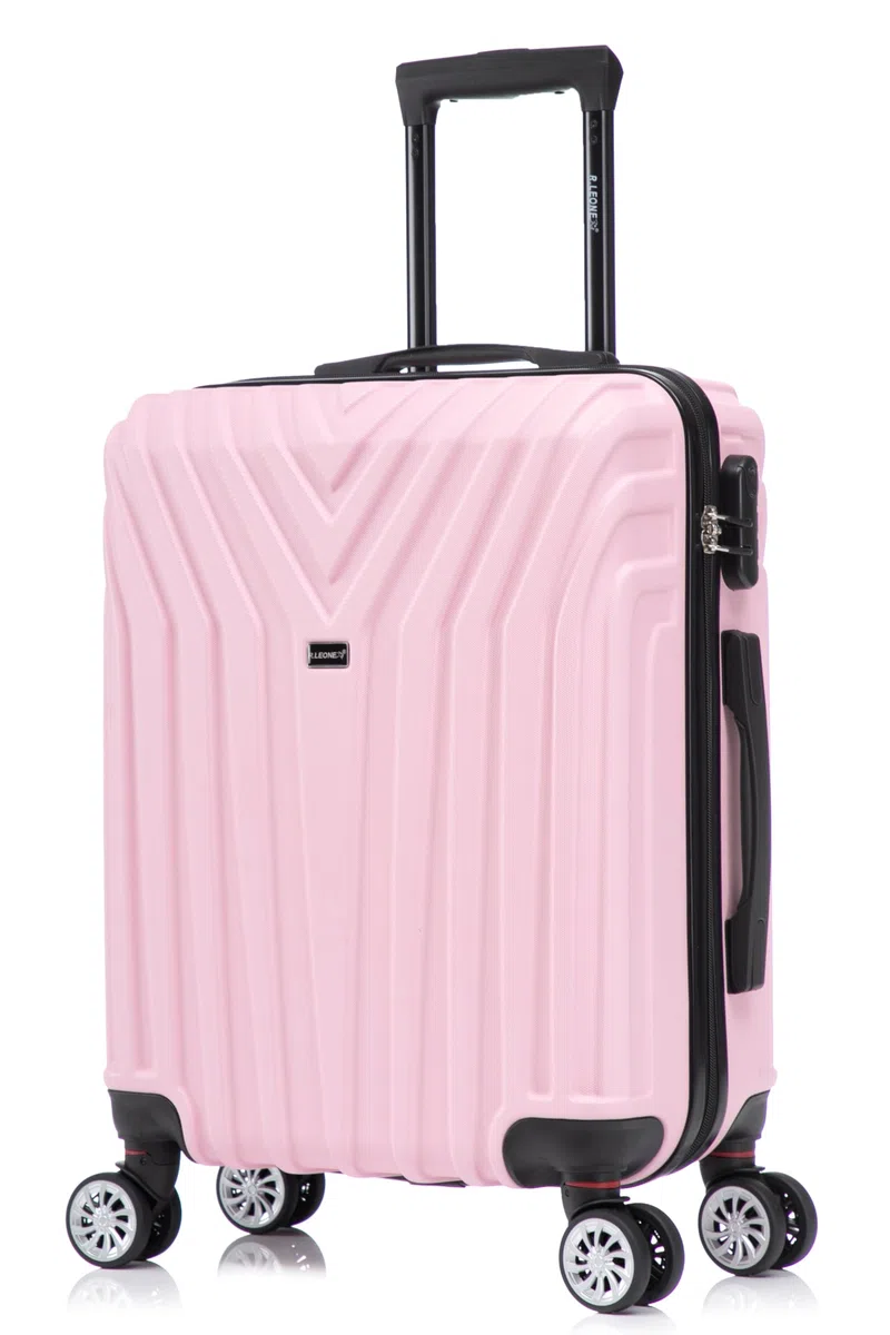 R.Leone Valigia da 1 Fino a Set 4 Trolley Rigido grande, medio, bagaglio a mano 55x40x23 cm Wizz, ITA Airways e bagaglio 45x36x20 cm EasyJet in ABS 9001 (Rosa Pastello, M Valigia Medio)