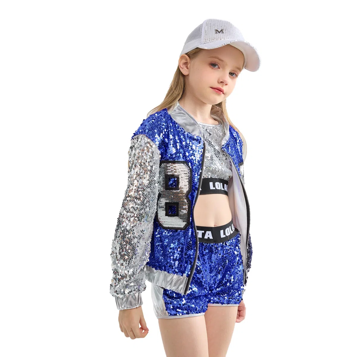 LOLANTA 4 Pezzi di Ragazze con Paillettes Costume da Ballo per Bambini Hip-Hop Stree Abiti da Ballo Set Calze attaccare, 4-15 anni