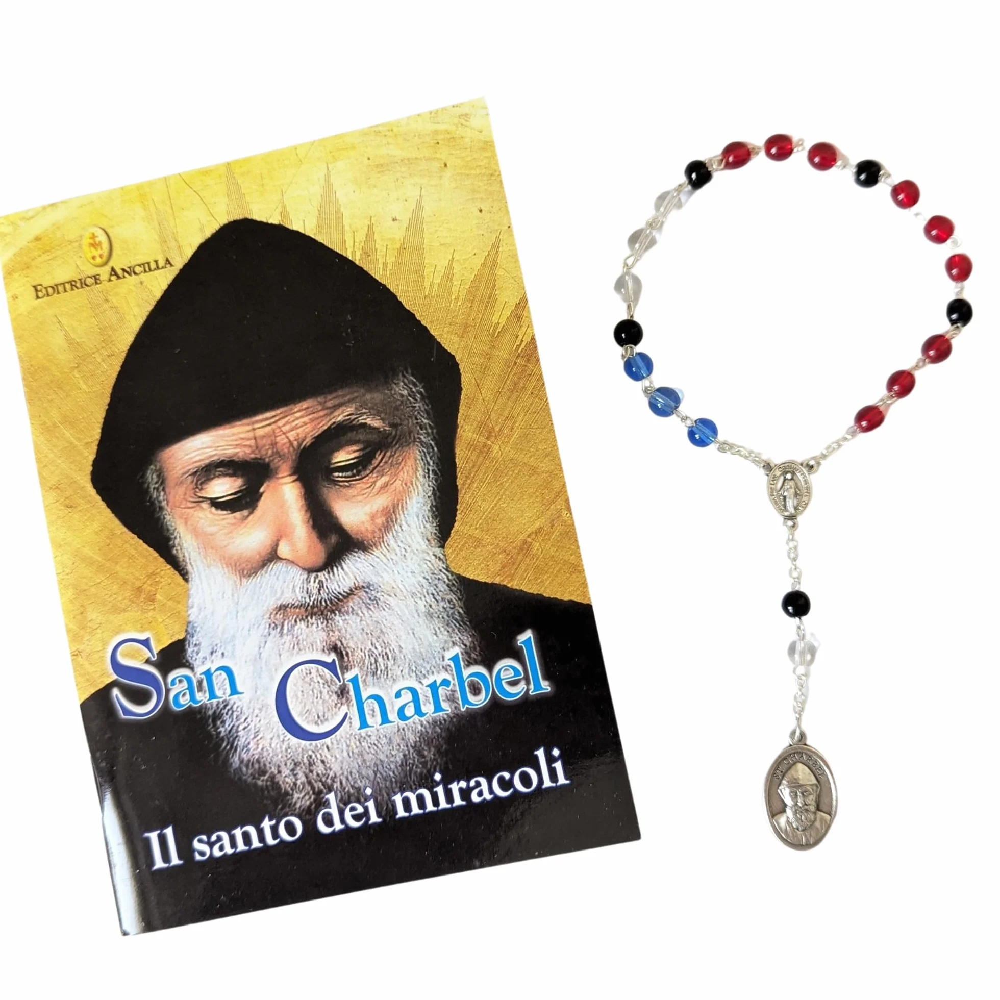 OVUNQUE PROTEGGIMI Rosario di San Charbel Con Madonna Miracolosa, Artigianale in Grani Colorati Con Opuscolo e Preghiera