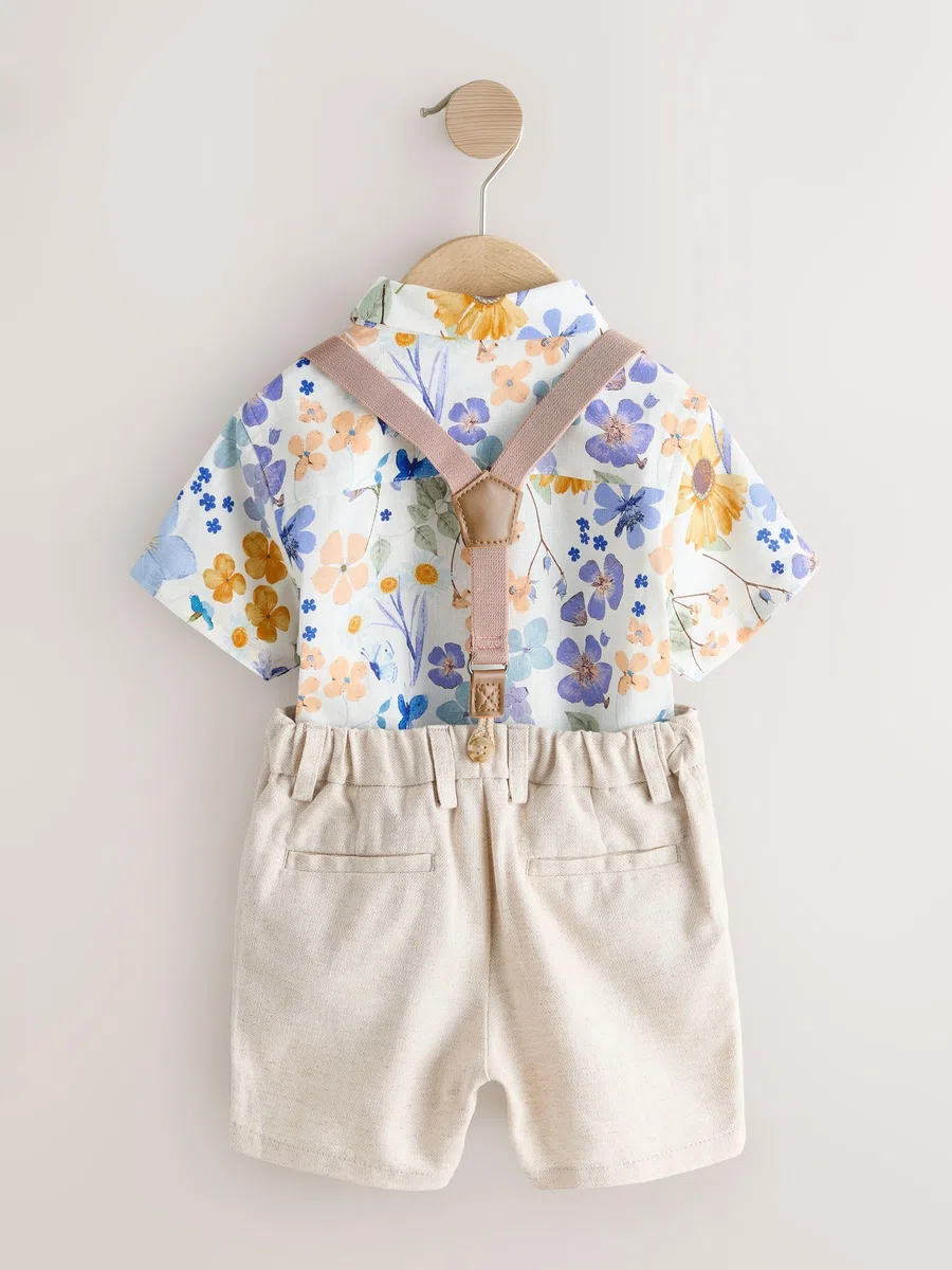 NEXT Ragazzo Completo con camicia, shorts e bretelle