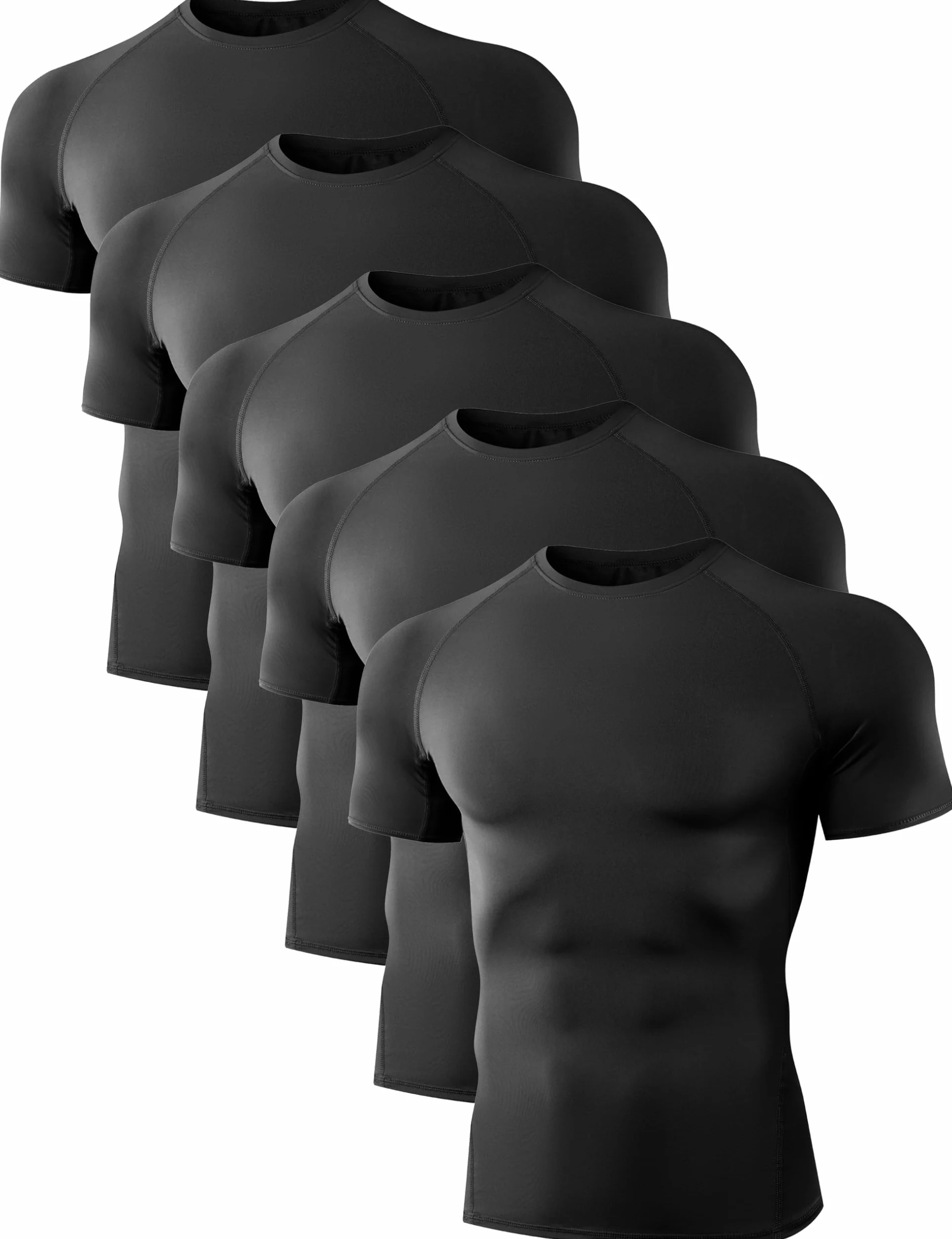 Dalavch Confezione da 5 magliette a compressione da uomo, a maniche corte, cool dry, per sport, atletica, allenamento, maglietta intima