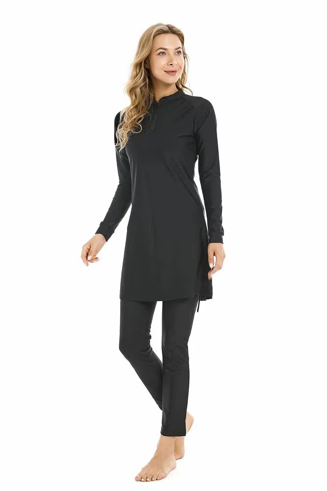 Costumi da Bagno Modesti da Donna Hijab Sport Costume da Bagno a Maniche Lunghe 3pcs Burkini Islamico Costume da Bagno