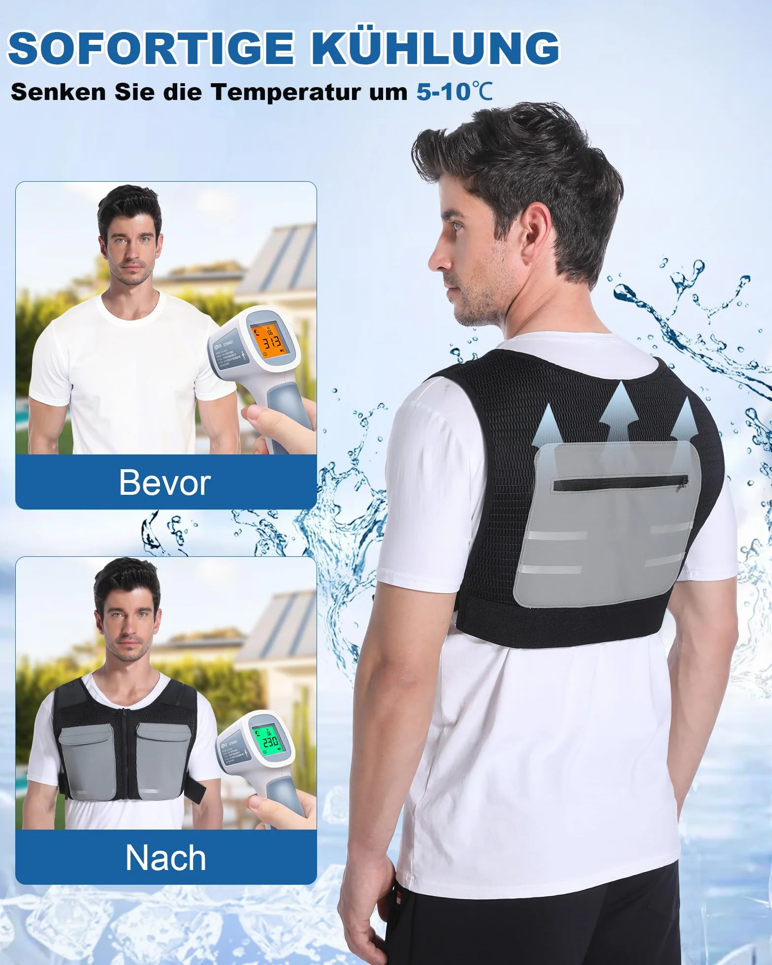 FERNIDA Giubbotto refrigerante regolabile unisex riflettente con sacchetti di ghiaccio per pesca, ciclismo, corsa, giardinaggio, costruzione, tempo di raffreddamento lungo
