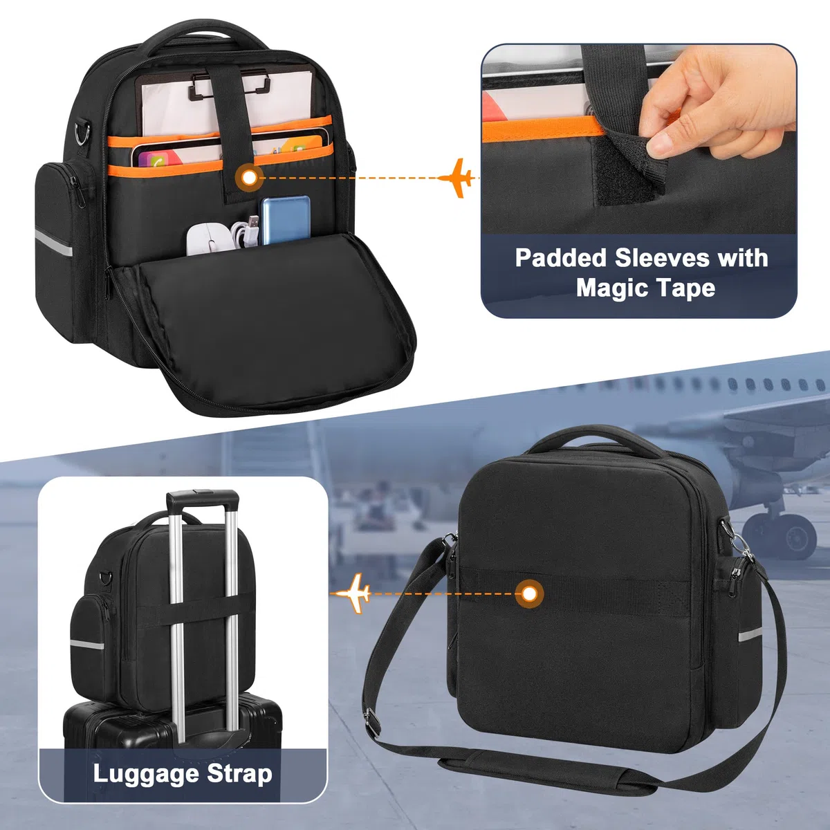 Damero Borsa per Cuffie Aeronautiche, Custodia Cuffie per Pilot di Grande Capacità per Auricolare Aeronautico, Ginocchia Pilota e Altro Ancora, Nero (Solo Borsa)