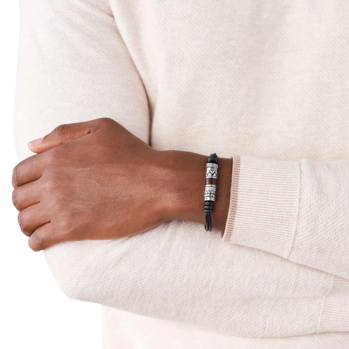 Fossil bracciale da uomo in acciaio inossidabile o pelle con chiusura a libro