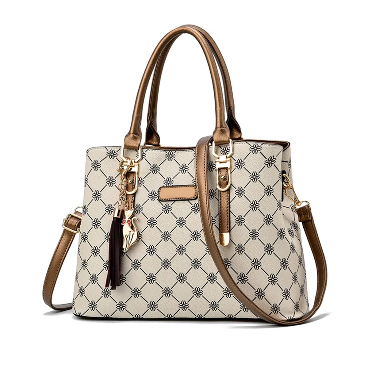 NICOLE & DORIS Borsa Mano Donna Borsa a Tracolla Borsa Donna Elegante Borse Tote Media Borse a Spalla in PU Pelle Borsetta da Giorno con Ciondolo Beige con Marrone