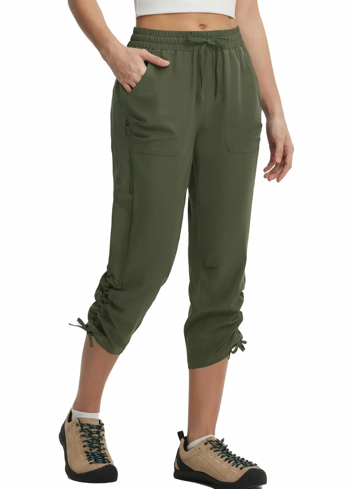 baleaf Pantaloni corti da trekking da donna con tasca con cerniera, resistenti all'acqua, leggeri, ad asciugatura rapida, pantaloncini cargo UPF50+