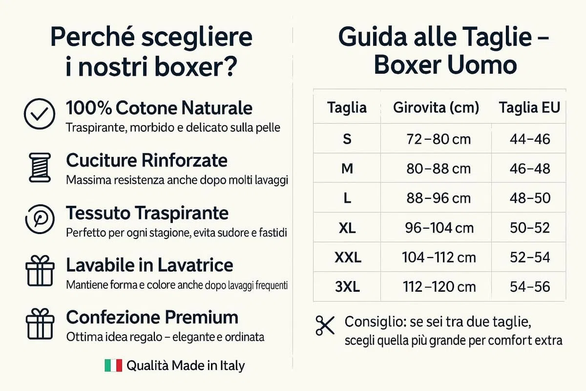 Generico Forte - Boxer Uomo Cotone 100 per Cento in Tessuto Popeline Made in Italy, Mutande Uomo Cotone, Taglie dalla S alla 5XL Intimo Uomo Cotone