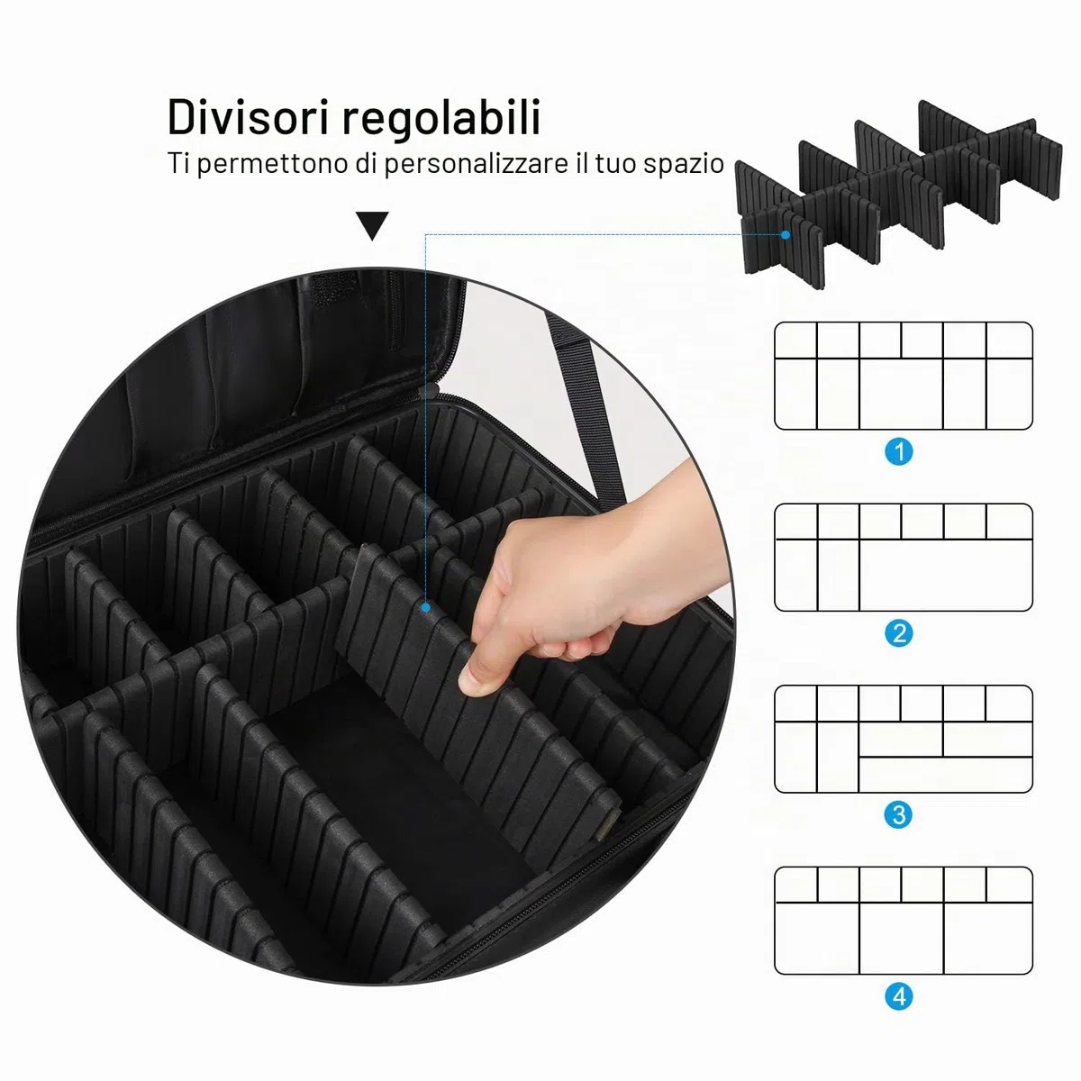 Relavel Borsa cosmetica grande borsa per il trucco da viaggio borsa per il trucco professionale borsa organizer per unghie portatile scatola organizer per trucchi artista (nero-L), nero-L,
