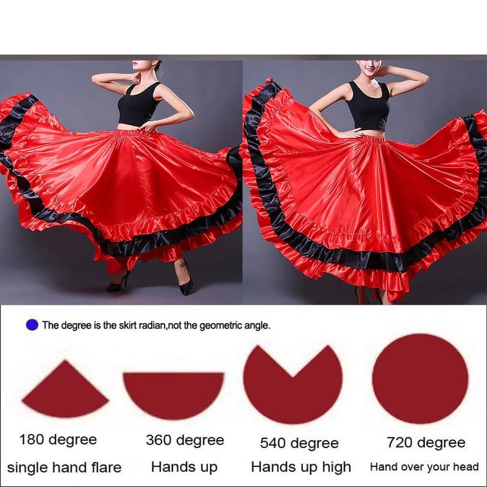 Donna Gonna da Danza del Ventre Gonna Lunga e Ampia Grande Altalena Gonna Lunga da Danza del Spagnola Rosso Maxi Gonna Costume da Festival Gonne Danza Classica Tango Moderno da Ballo