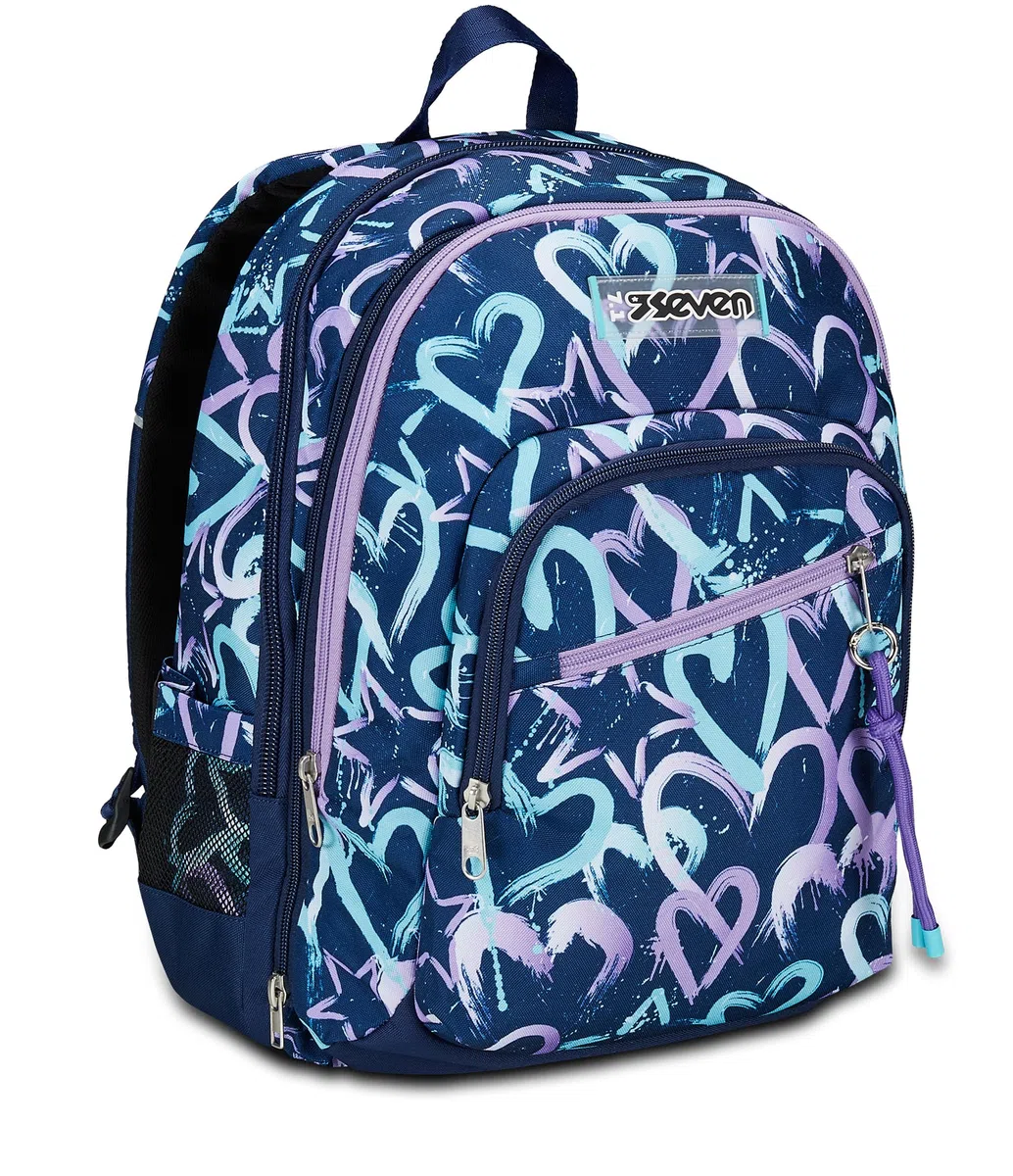 Seven Zaino Scuola Adavanced Detach, Viola Blu, Crystal Purple, Tasca Staccabile Uso Zainetto, Tasca Porta PC, Scuola + Seven Diario 12 Mesi, Nero, Ragazza