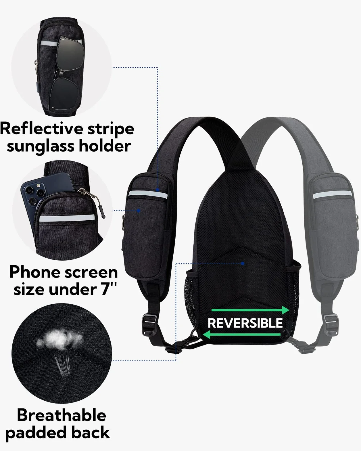 Waterfly Zaino Monospalla Sling Bag: Sportivo Borsello Monospalla Zaini Petto per Trekking Viaggio Lavoro Scuola Borsa Tracolla Monospalla Marsupio Uomo Donna