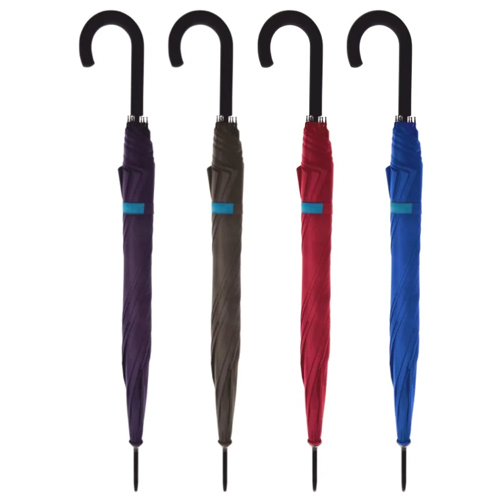 PraTiKo Life 4 Pezzi Ombrello Grande Automatico, Stecche in Fibra di vetro, Resistente al vento, Manico in Gomma, colori assortiti