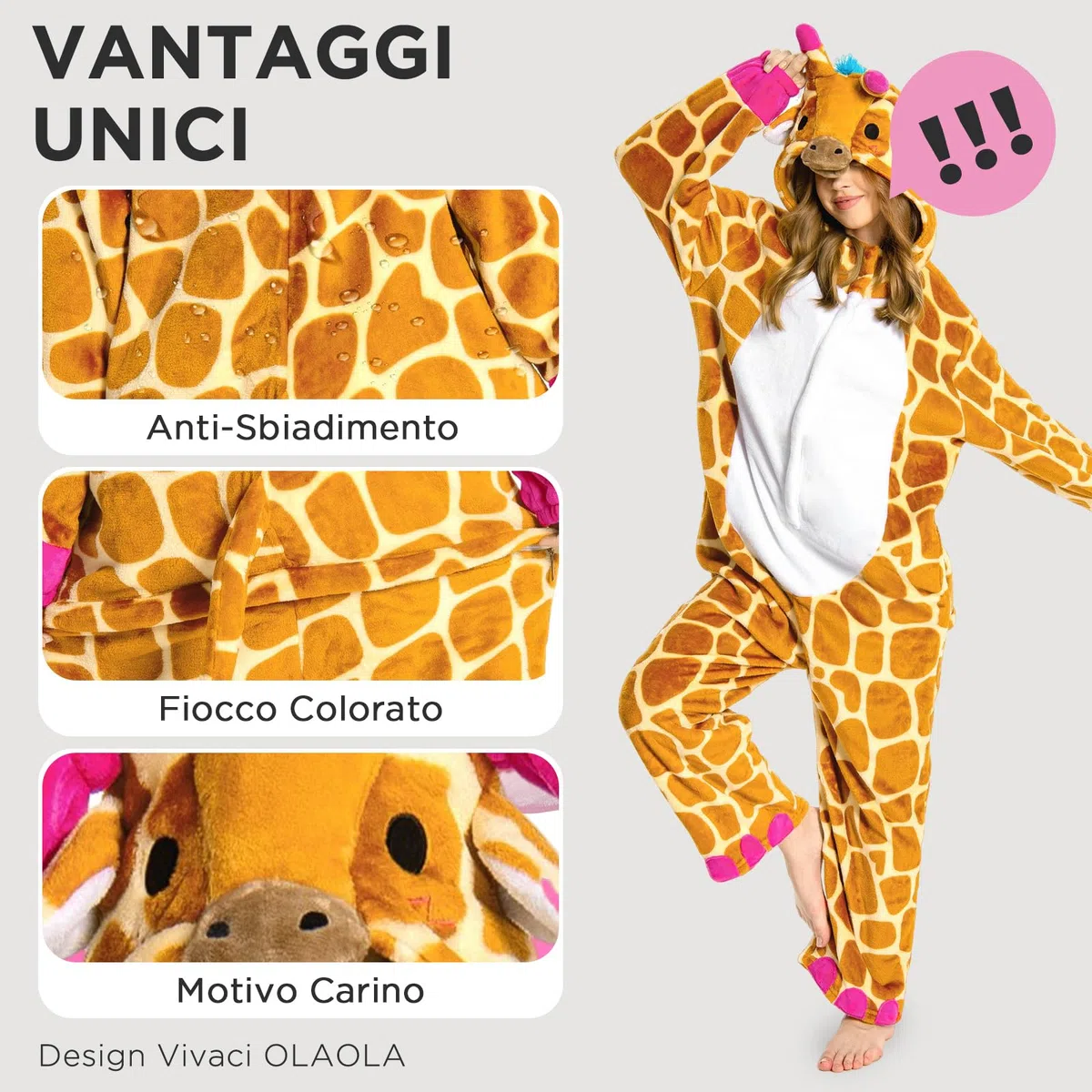 OLAOLA Pigiama Intero Adulti, Costume da Animali, Onesie Unisex per Cosplay di Halloween, Pigiama Intero per Donna e Uomo