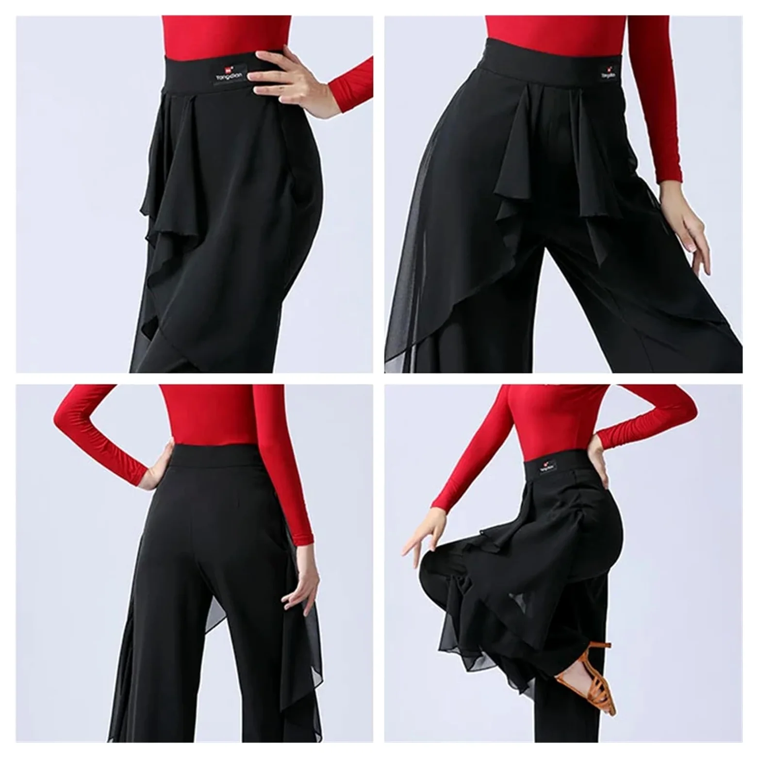 Pantalone Donna Elegante Pantaloni da Ballo Latino for Donna, Moderno, a Vita Alta, con Volant, Sala, Tango, for esibizioni e Prove