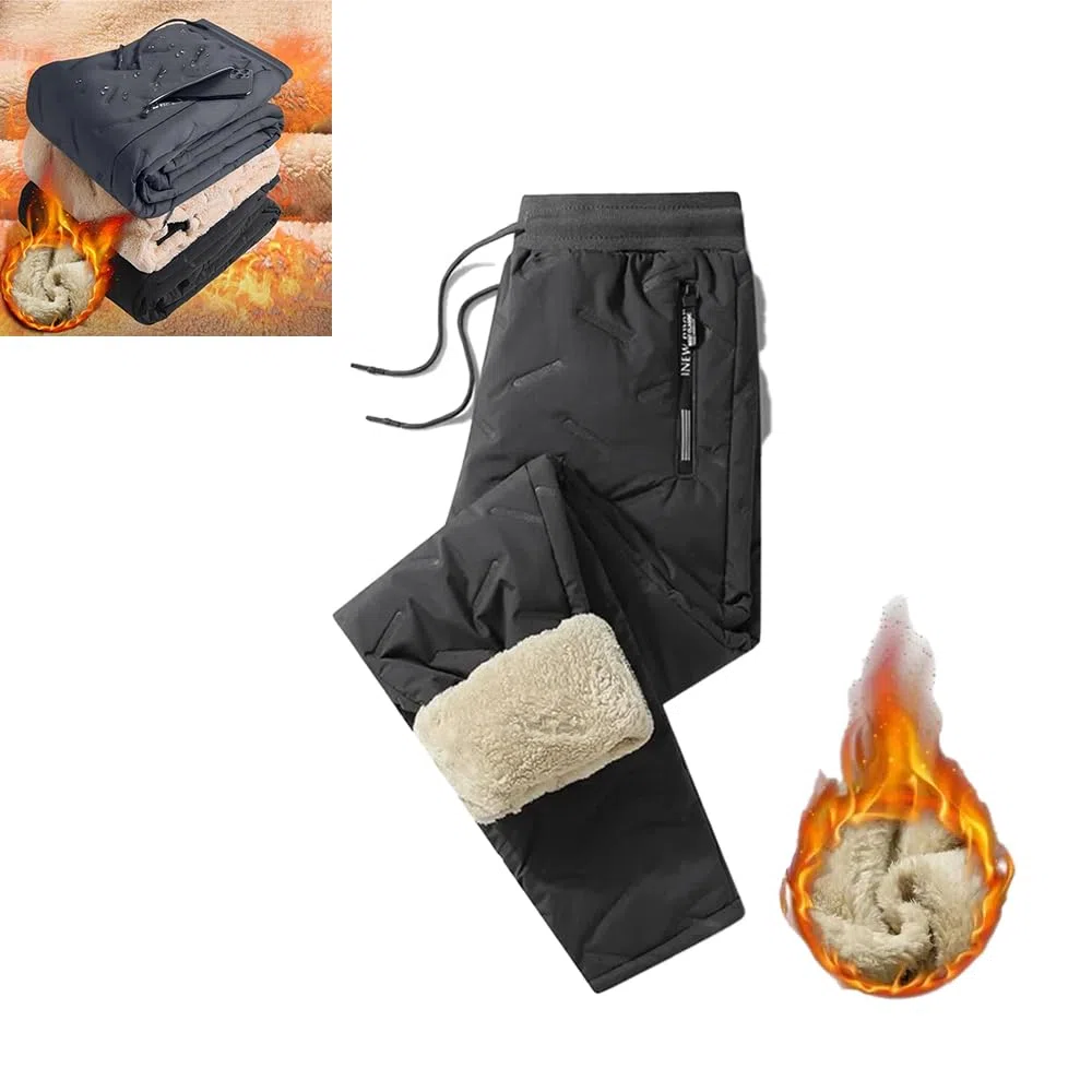 Pantaloni impermeabili foderati in pile da uomo e da donna,pantaloni termici invernali in lana d'agnello pantaloni casual pantaloni impermeabili antivento in cotone caldo (Gray-a,2X-Large)
