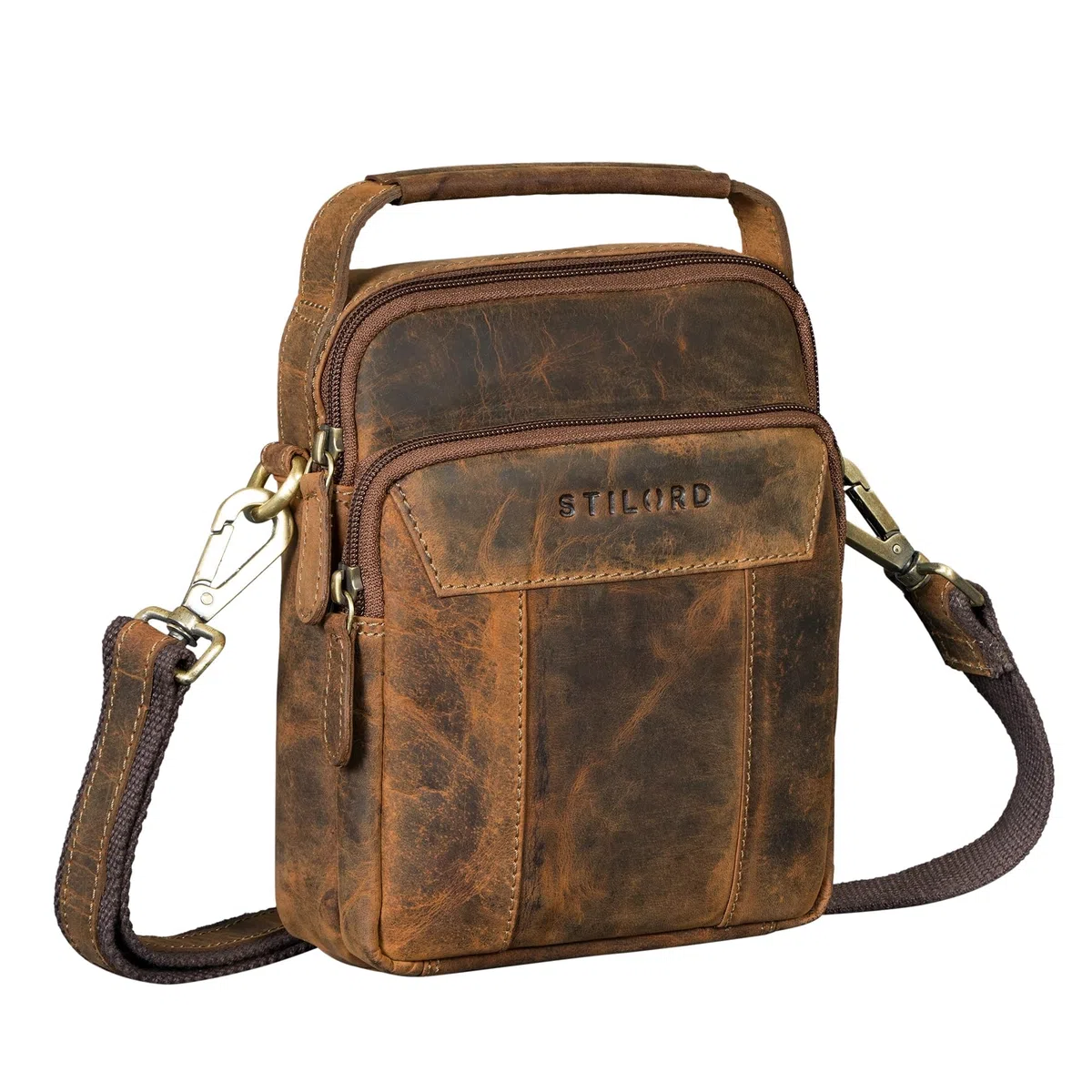STILORD Nomad, borsa a tracolla da uomo in pelle, piccola borsa a tracolla da uomo, in vera pelle, con passante per cintura e maniglia per l'uso quotidiano, colore: nero