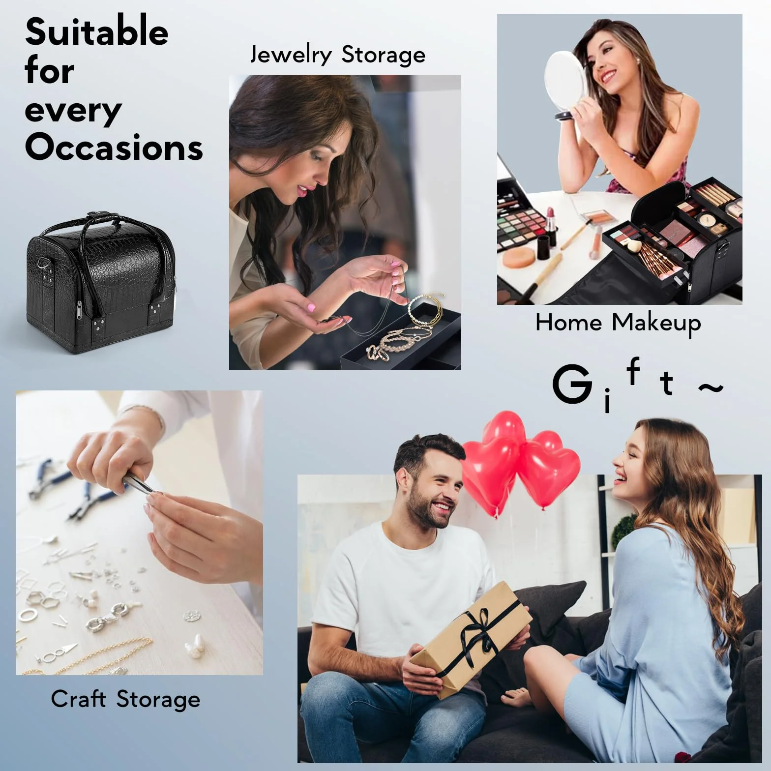 Joligrace Valigetta Trucchi Professionale Porta Trucchi Valigetta per Cosmetici Grande Borsa Cosmetici Trousse Make Up Organizer Beauty Case da Viaggio 30x 24,5 x 25,5 CM, Nero