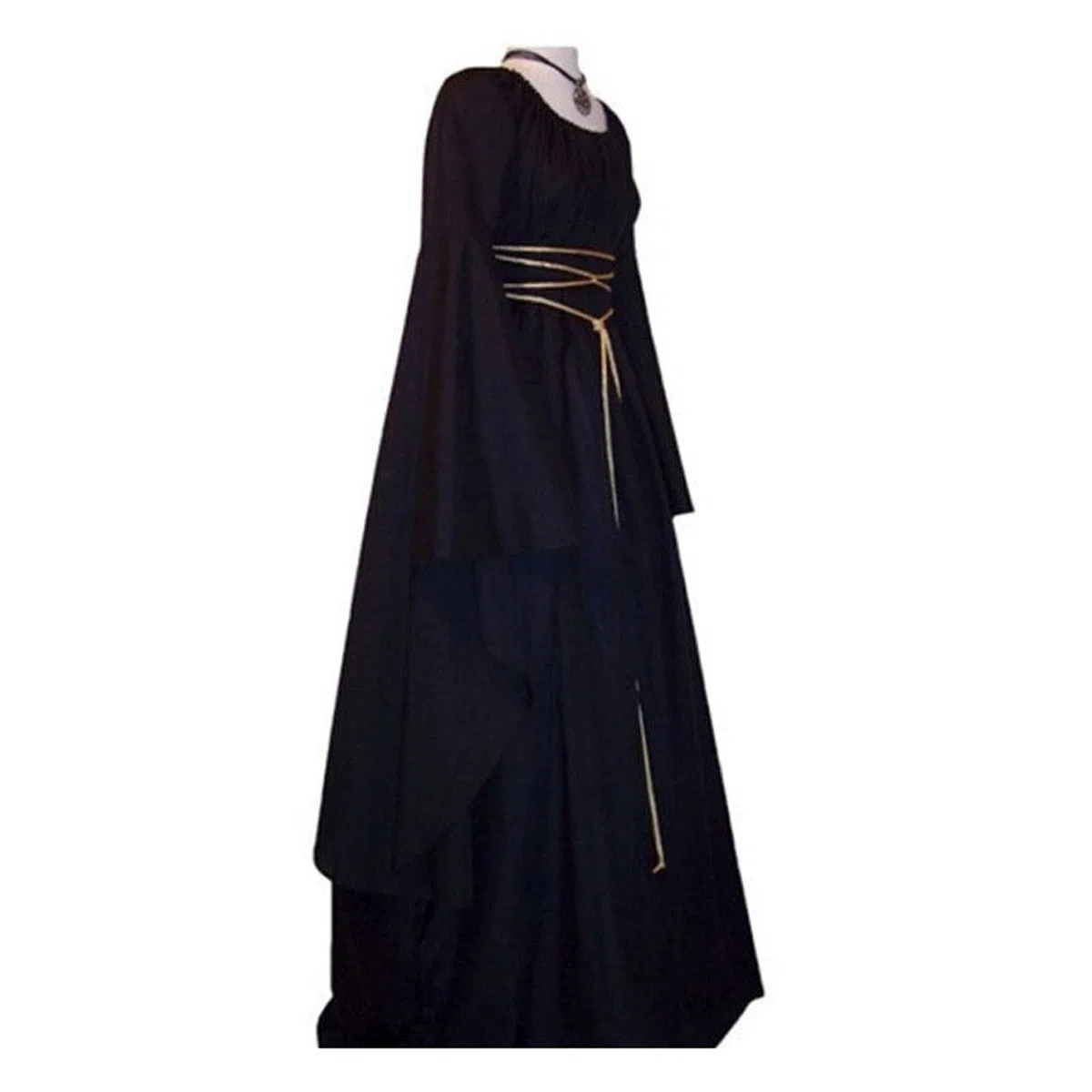 Abito da donna medievale con maniche a tromba, stile retrò, costume da principessa vittoriano