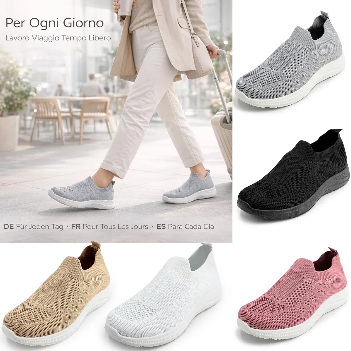 JOMIX Scarpe Slip On Donna Traspiranti in Maglia Elasticizzata Sneakers Casual Senza Lacci per Camminare Tempo Libero Viaggio Lavoro Leggere con Soletta Memoria Morbida Comoda