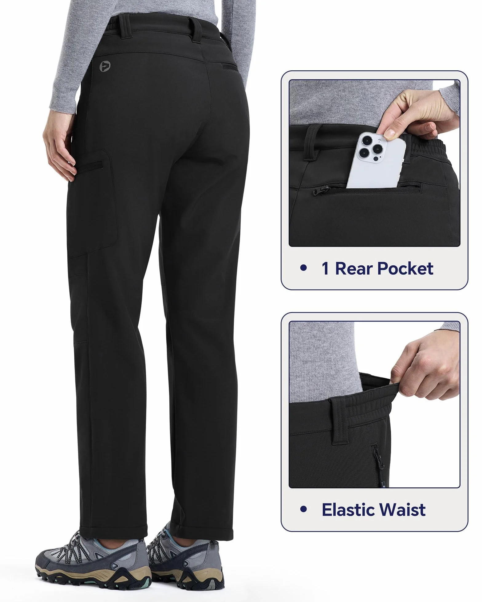 Outdoor Ventures Pantaloni da donna softshell invernali, da trekking, per attività all'aria aperta, impermeabili, antivento, con calda imbottitura