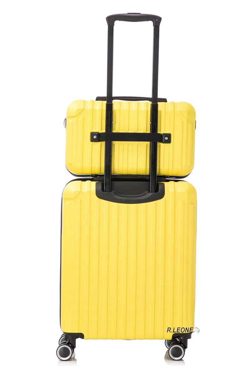 R.Leone Valigia Ryanair 55x40x20 cm+ 40x20x25 cm Set 2 Pezzi Trolley Bagaglio a mano 4 Ruote e Beauty Case in ABS 2208 (Giallo, Set 2 Pezzi S+XS)