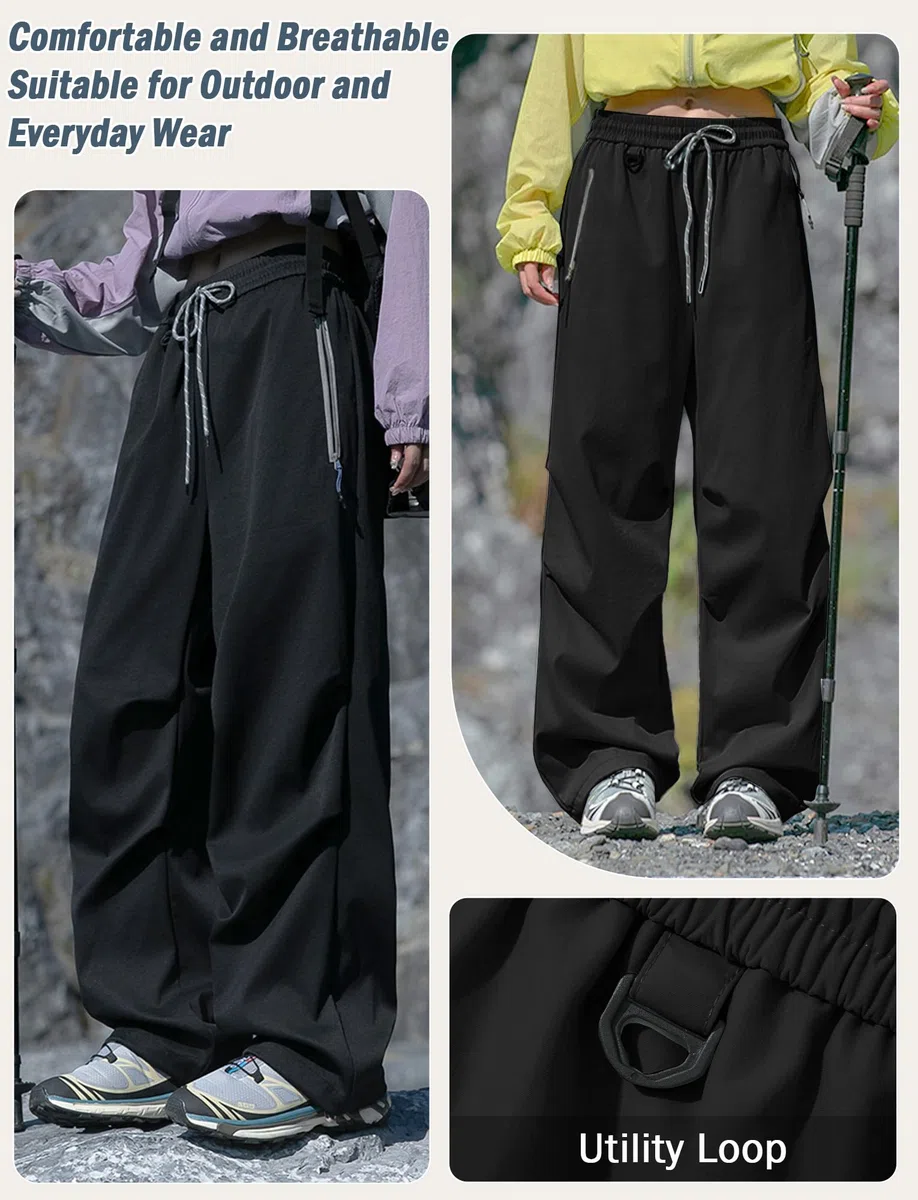 SEAUR Pantaloni cargo da trekking da donna larghi larghi ad asciugatura rapida leggeri con tasche con cerniera coulisse polsini alla caviglia resistenti all'acqua per campeggio trekking