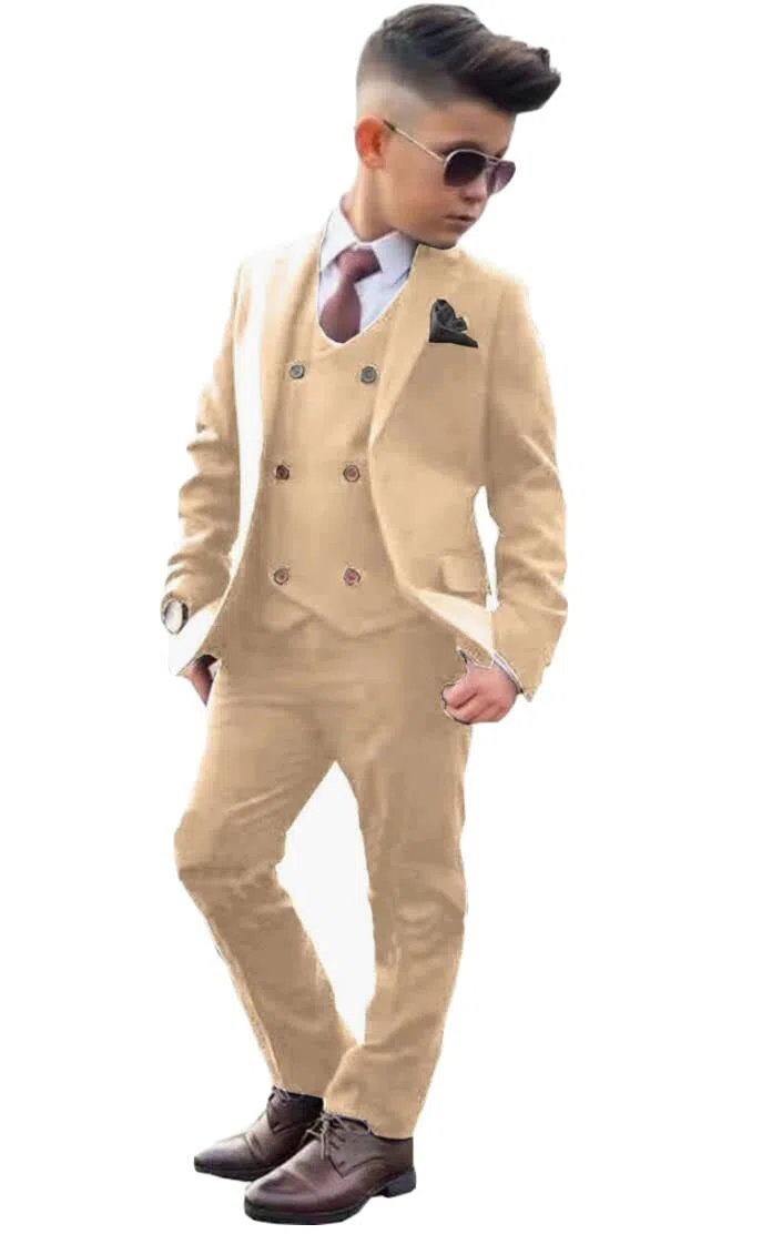 Formale Ragazzo Vestito 3 PC Peak Risvolto Fiore Ragazzi Smoking Blazer Gilet Pantaloni per Bambini Dresswear Suit