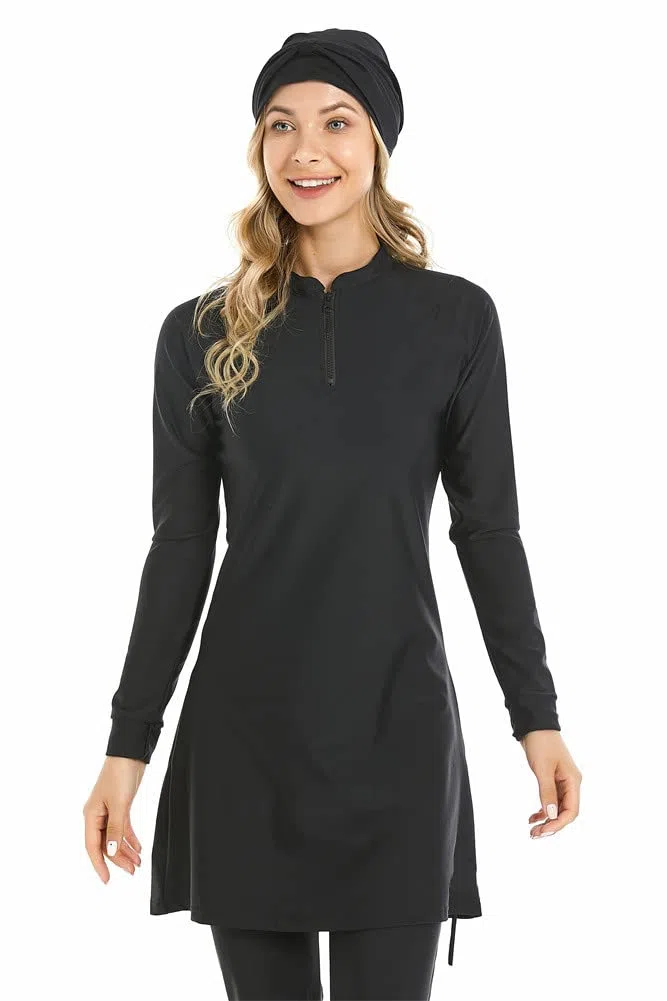 Costumi da Bagno Modesti da Donna Hijab Sport Costume da Bagno a Maniche Lunghe 3pcs Burkini Islamico Costume da Bagno